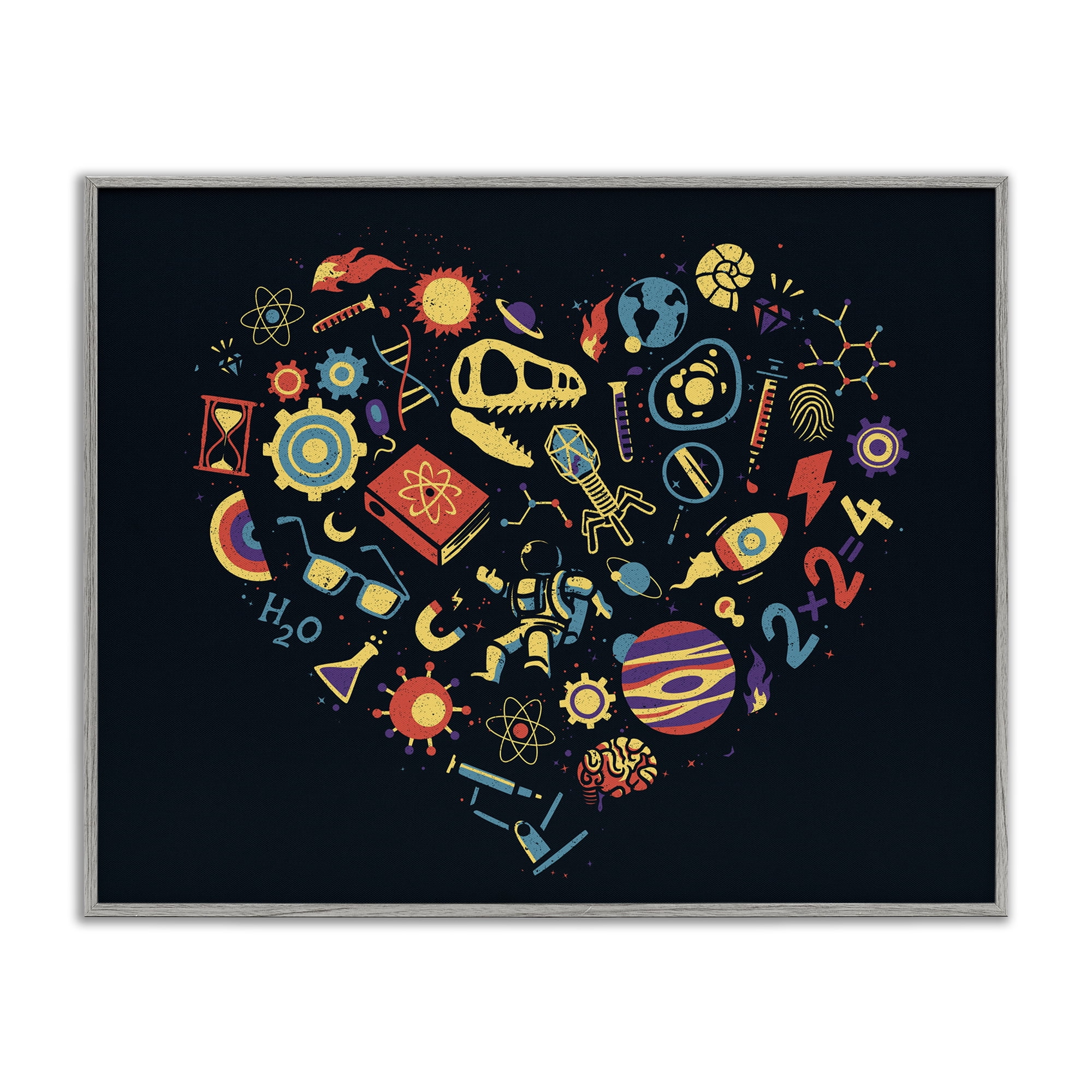 Stupell Industries Retro Science Heart Gray Framed Giclee Art, design by Tobe Fonseca