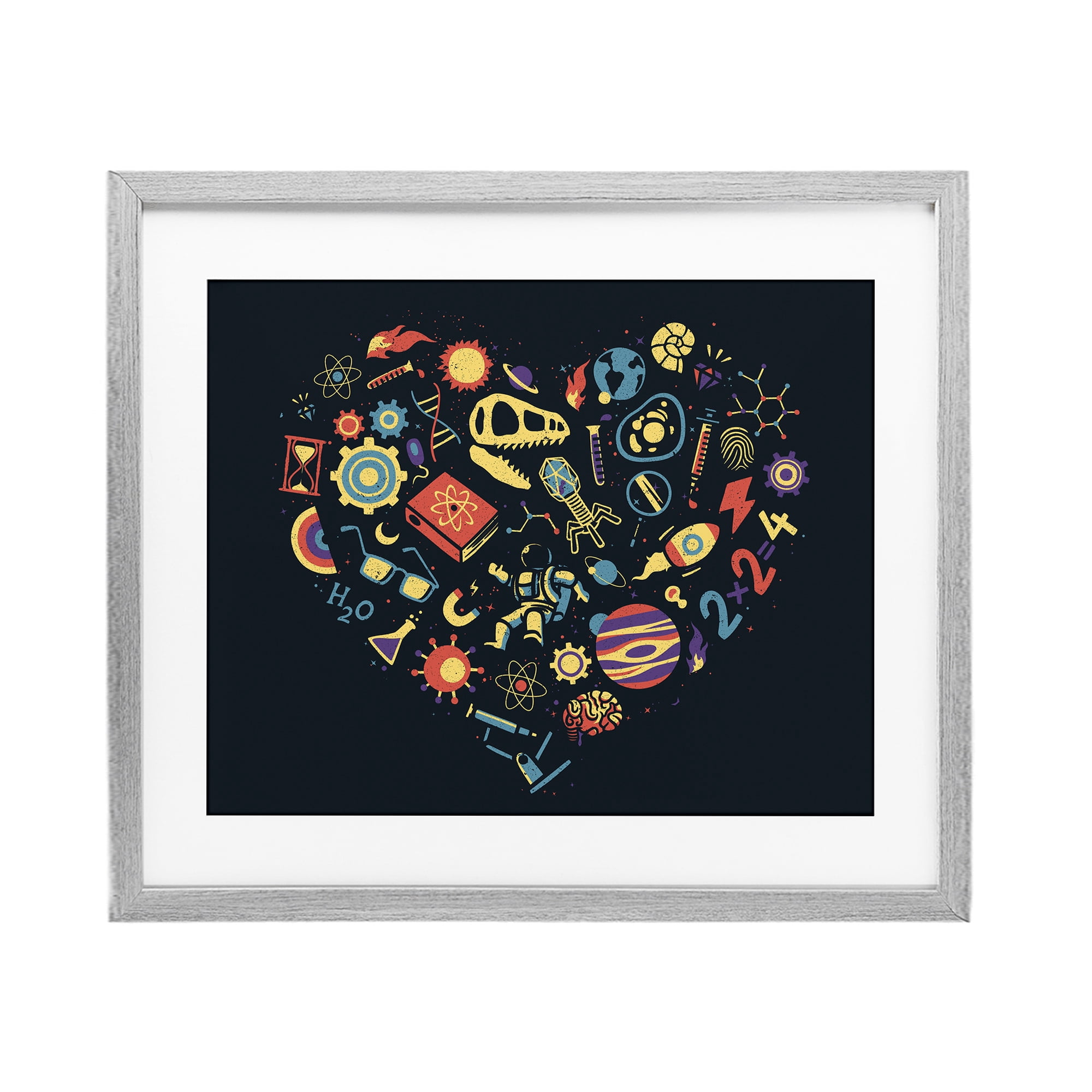 Stupell Industries Retro Science Heart Gray Framed Print Under Glass, design by Tobe Fonseca