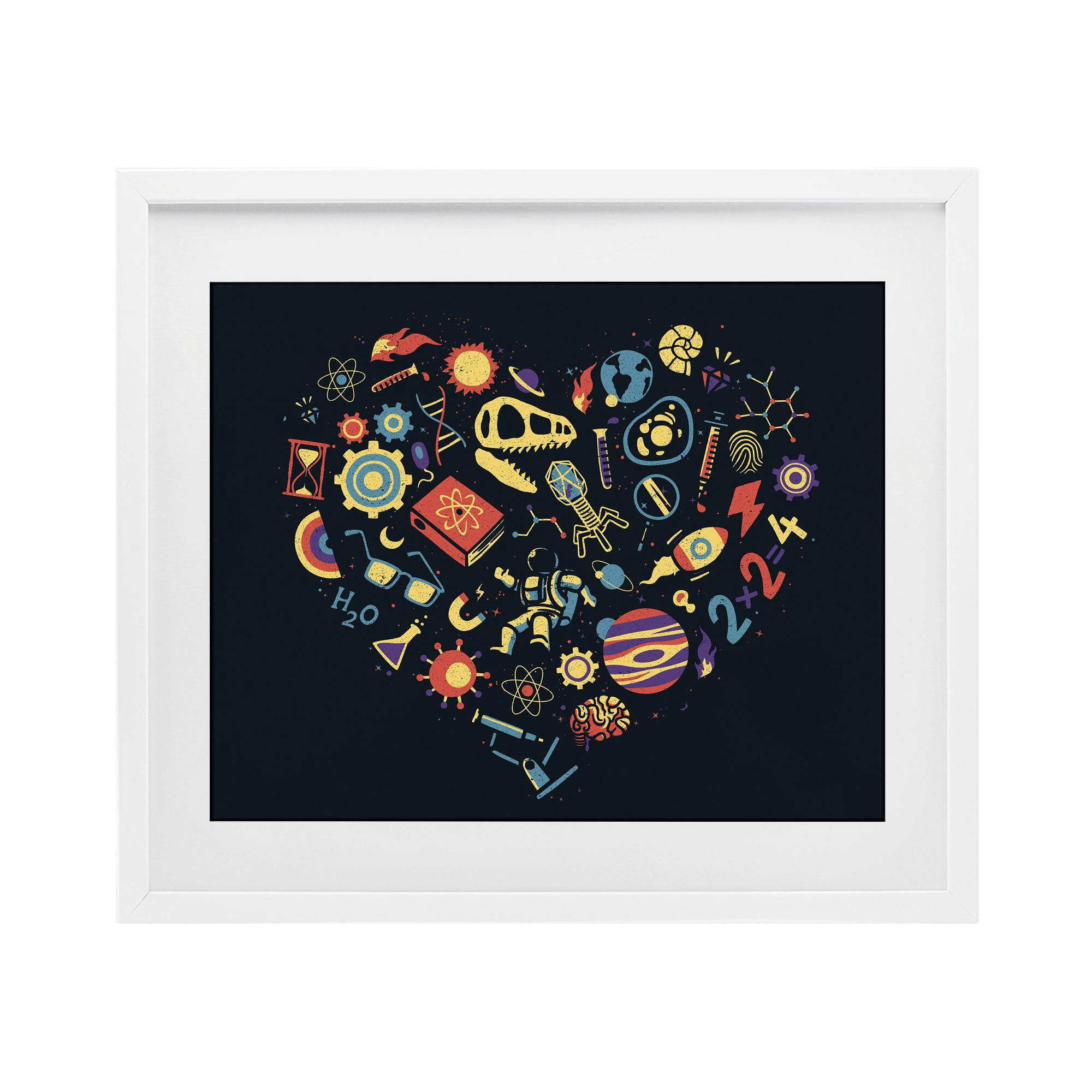 Stupell Industries Retro Science Heart White Framed Print Under Glass, design by Tobe Fonseca