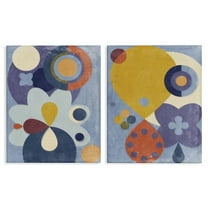 Stupell Industries Retro Shapes on Blue Abstract Painting Wrapped Canvas Art Print Wall Art, 16 x 20, Set of 2