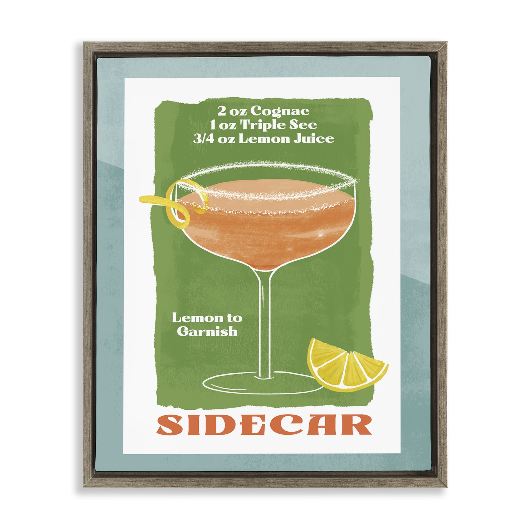 Stupell Industries Retro Sidecar Recipe Food & Beverage Painting Brown Floater Framed Canvas Art Print Wall Art, 25 x 31