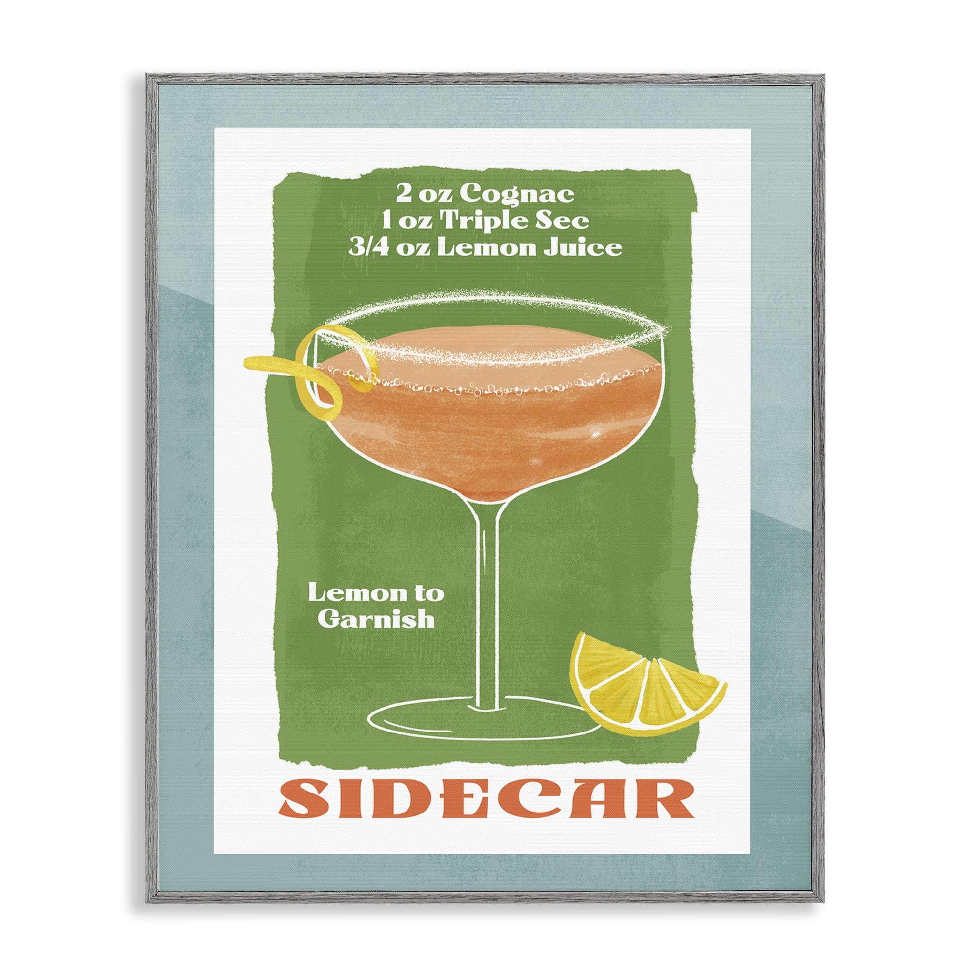Stupell Industries Retro Sidecar Recipe Food & Beverage Painting Gray Framed Art Print Wall Art, 11 x 14