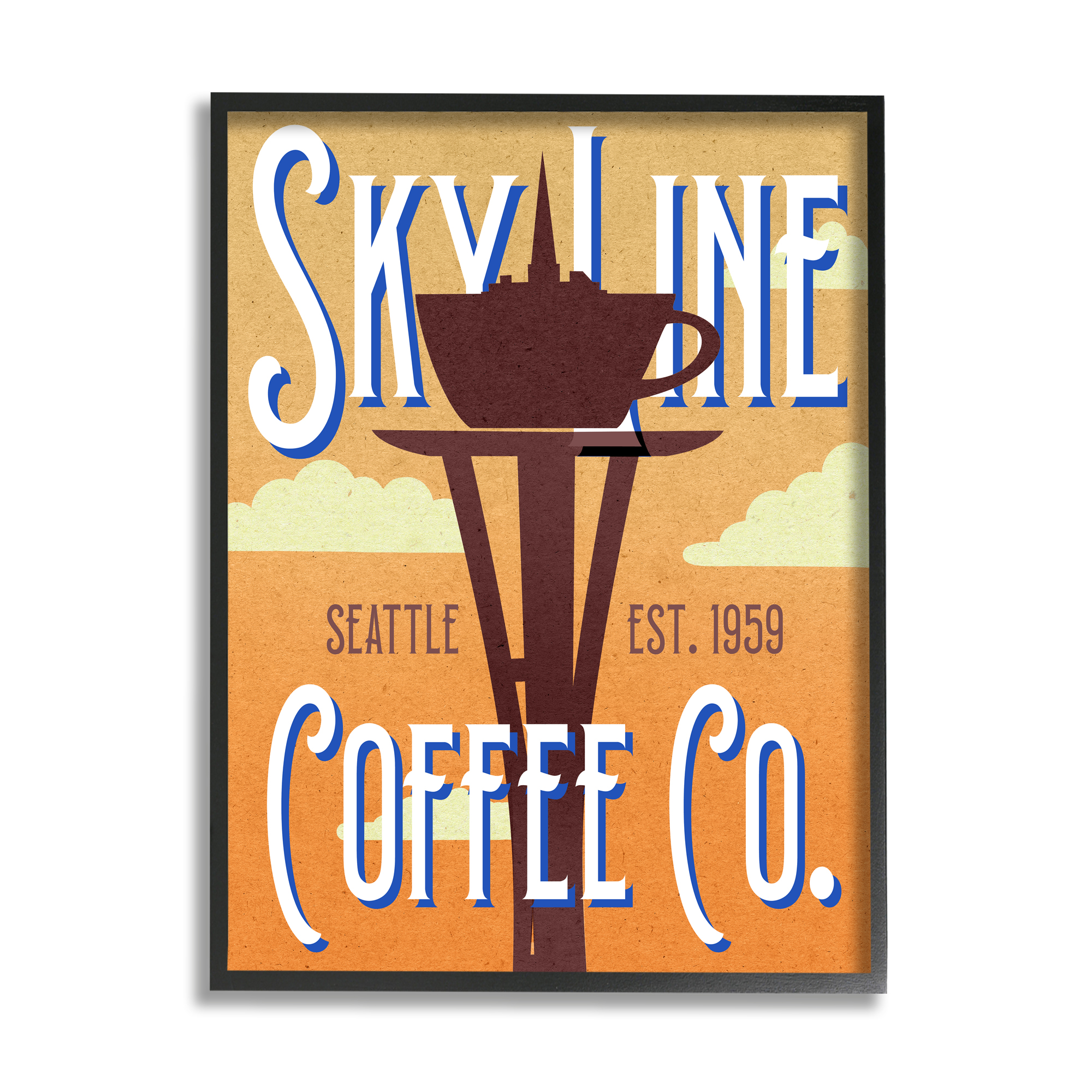 Stupell Industries Retro Sky Line Coffee Co. Seattle Cup Needle, 11 x 14, Design by Daphne Polselli