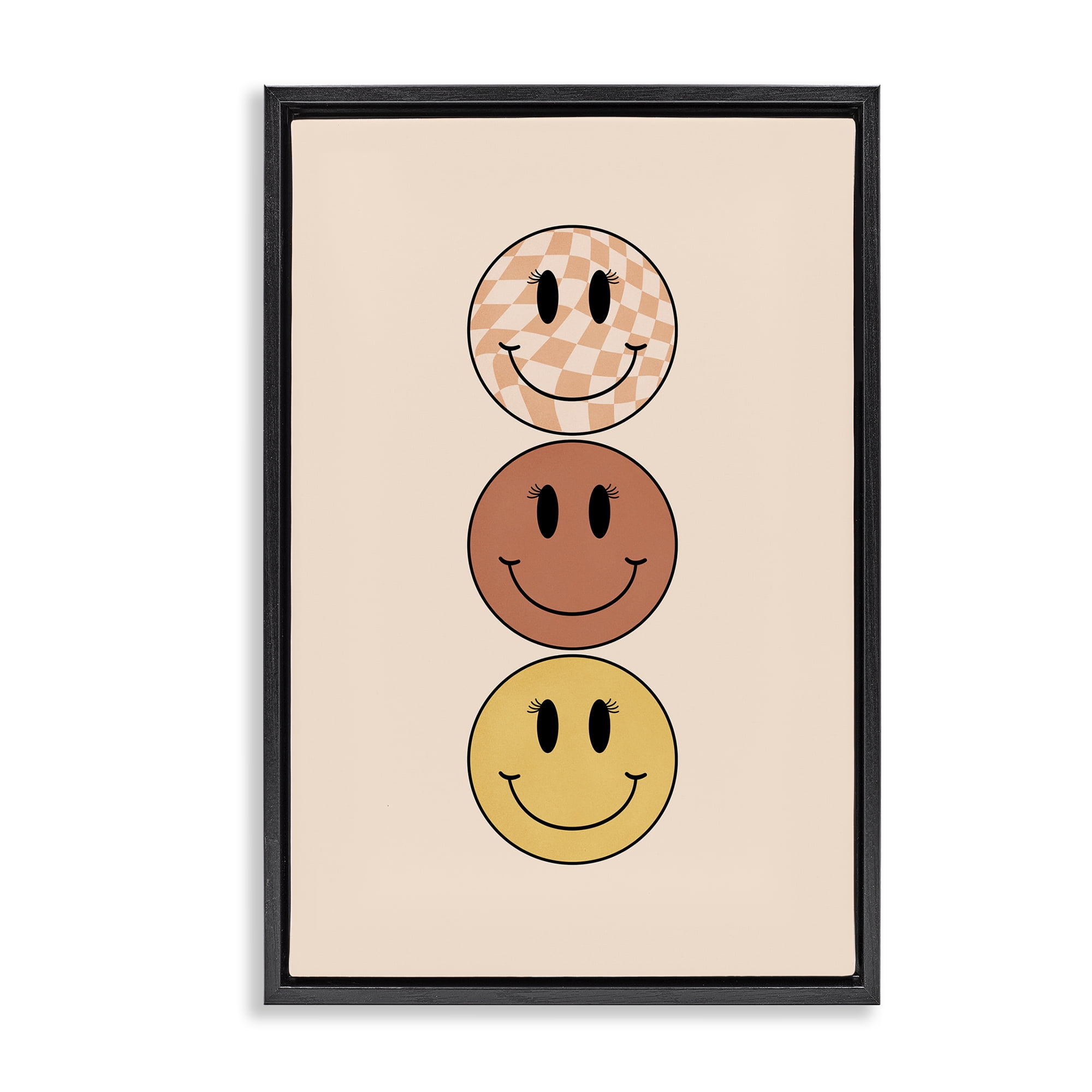 Stupell Industries Retro Smileys Trio Novelty Painting Black Floater Framed Art Print Wall Art, 21 x 31