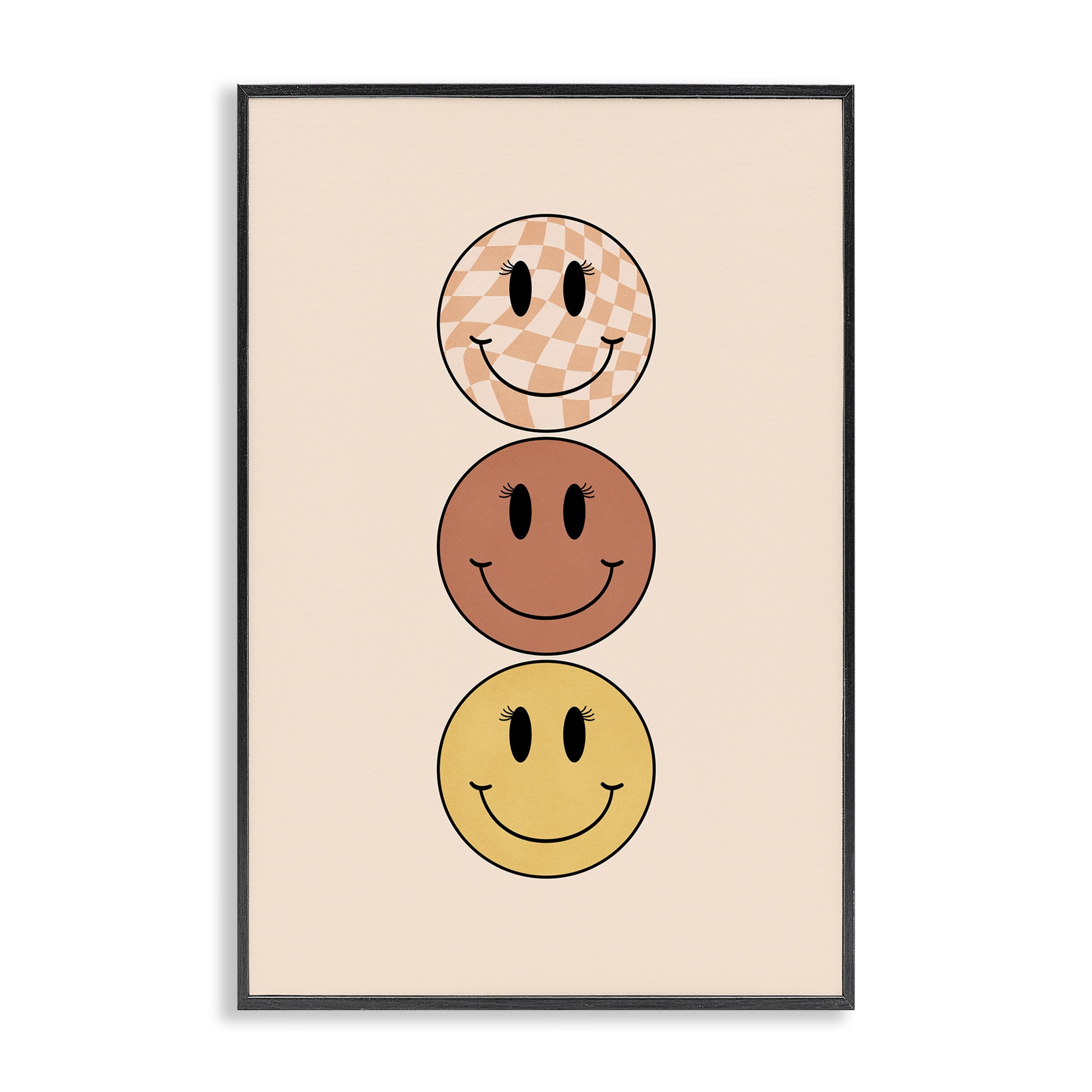 Stupell Industries Retro Smileys Trio Novelty Painting Black Framed Art Print Wall Art, 16 x 24