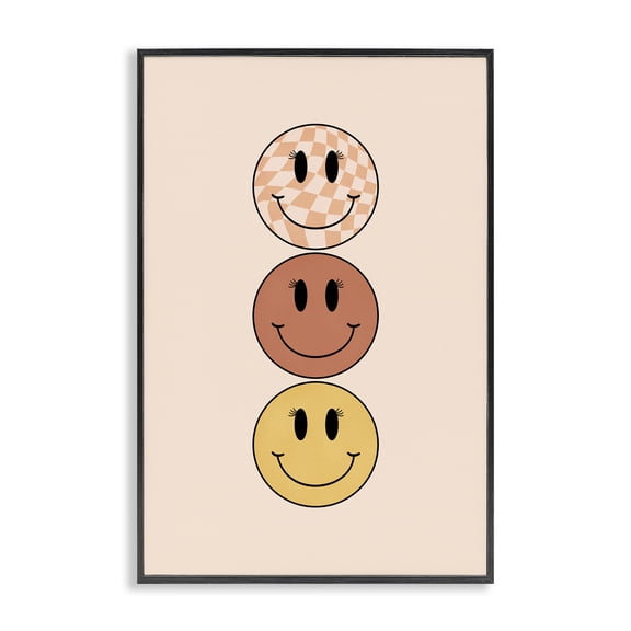 Stupell Industries Retro Smileys Trio Novelty Painting Black Framed Art Print Wall Art, 16 x 24