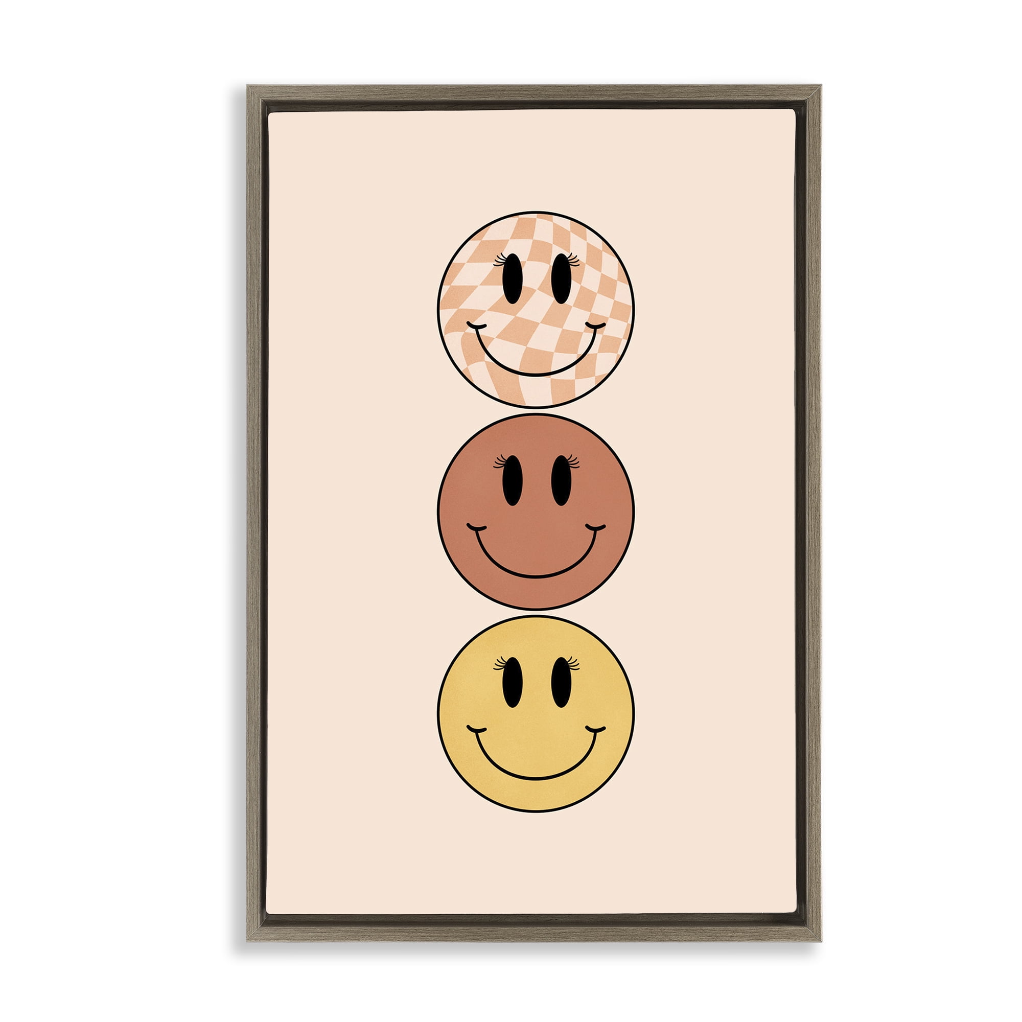Stupell Industries Retro Smileys Trio Novelty Painting Brown Floater Framed Art Print Wall Art, 21 x 31