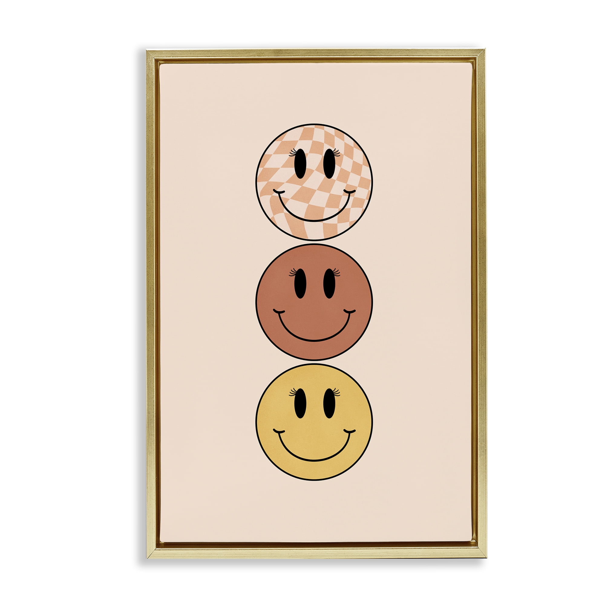 Stupell Industries Retro Smileys Trio Novelty Painting Gold Floater Framed Art Print Wall Art, 17 x 25