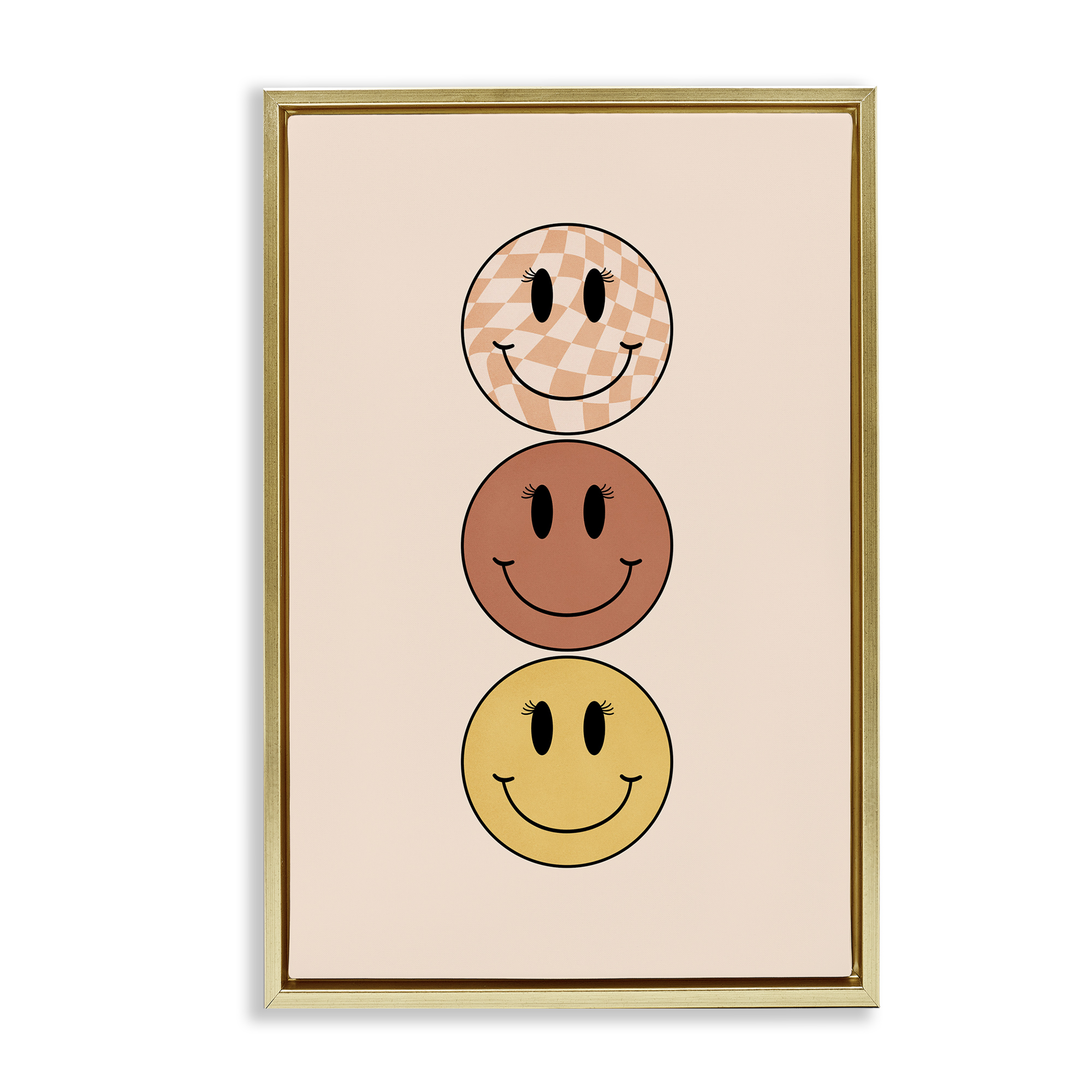 Stupell Industries Retro Smileys Trio Novelty Painting Gold Floater Framed Art Print Wall Art, 21 x 31