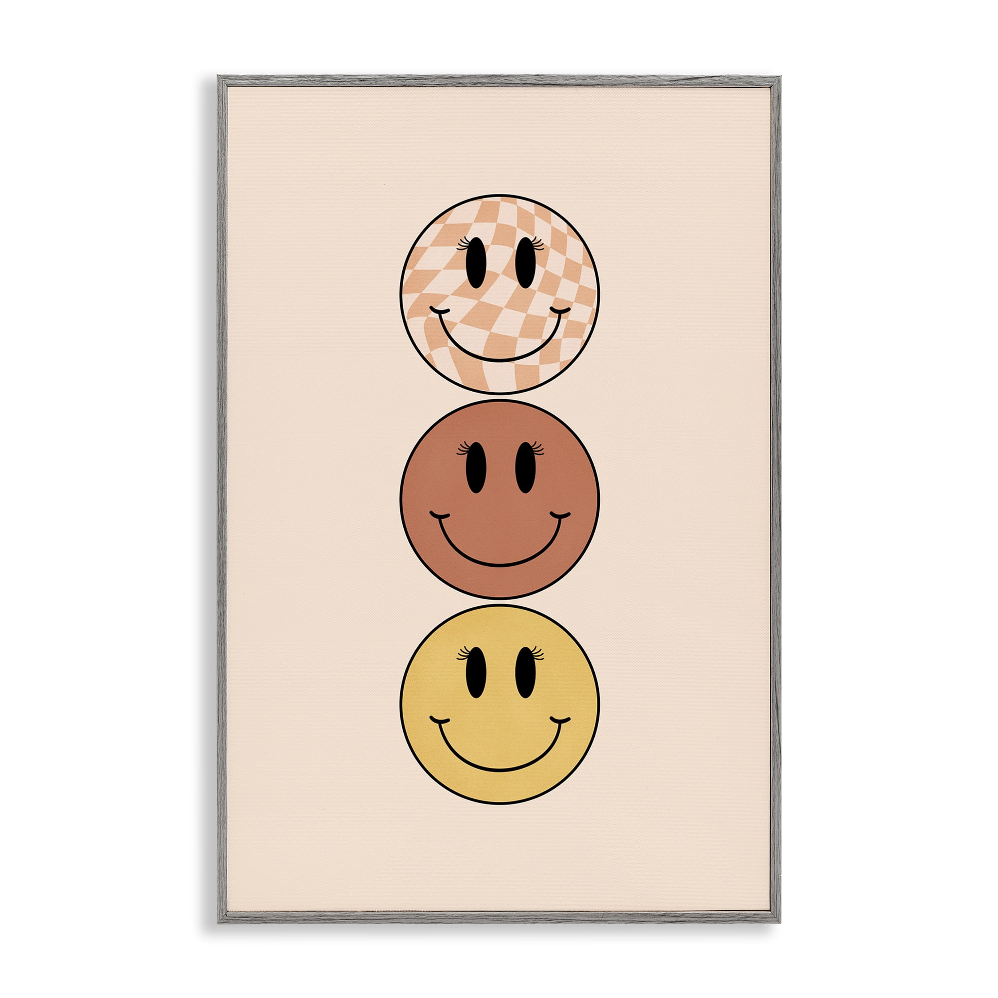 Stupell Industries Retro Smileys Trio Novelty Painting Gray Framed Art Print Wall Art, 20 x 30