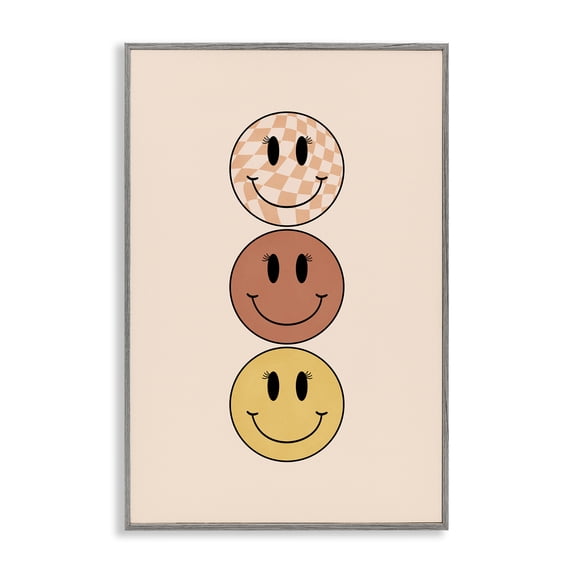 Stupell Industries Retro Smileys Trio Novelty Painting Gray Framed Art Print Wall Art, 20 x 30