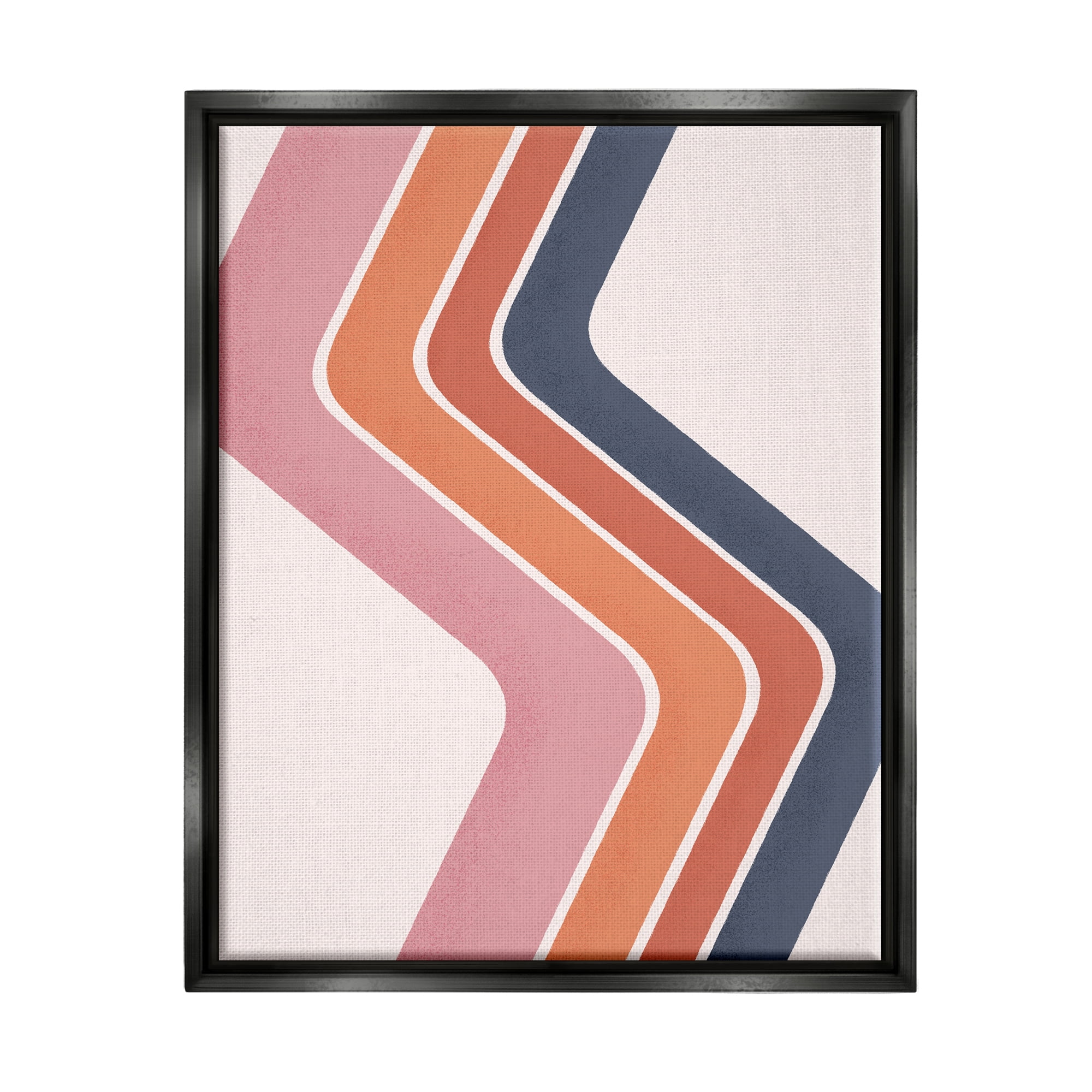 Stupell Industries Retro Smooth Stripe Lines Vintage Shapes Pattern Graphic Art Jet Black Floating Framed Canvas Print Wall Art, Design by JJ Design House LLC