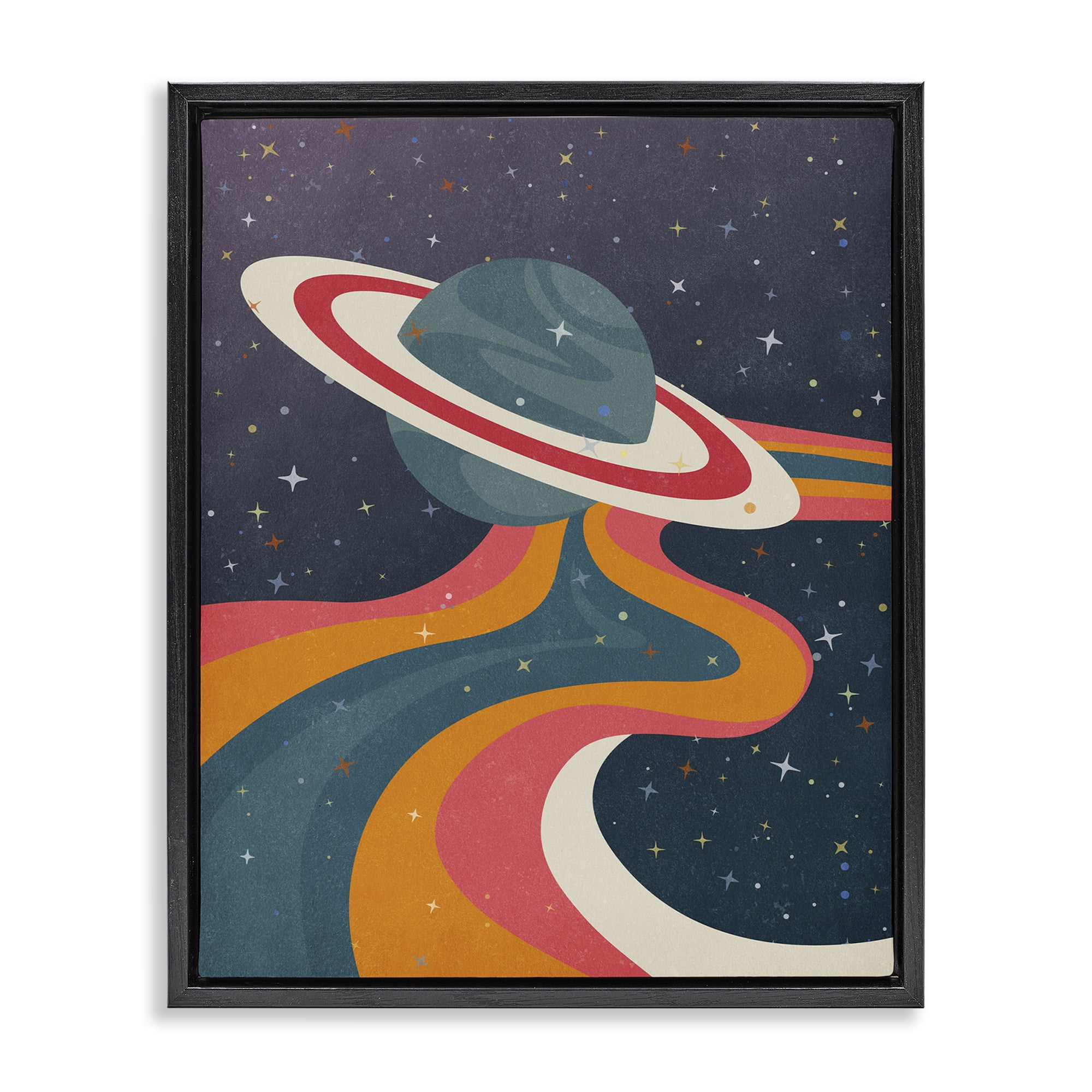 Stupell Industries Retro Space Planet Astrology & Stars Painting Black Floater Framed Canvas Art Print Wall Art, 25 x 31
