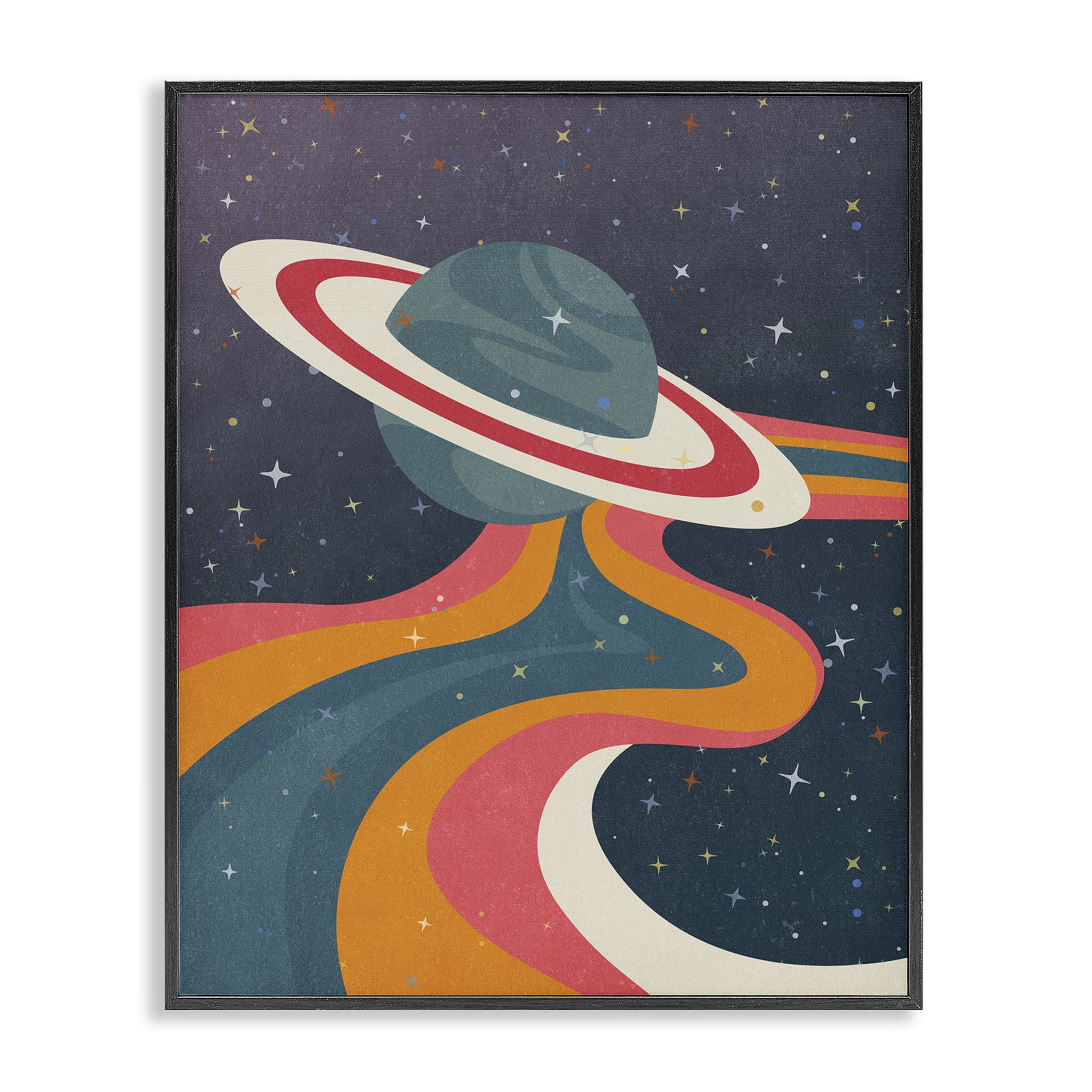Stupell Industries Retro Space Planet Astrology & Stars Painting Black Framed Art Print Wall Art, 24 x 30