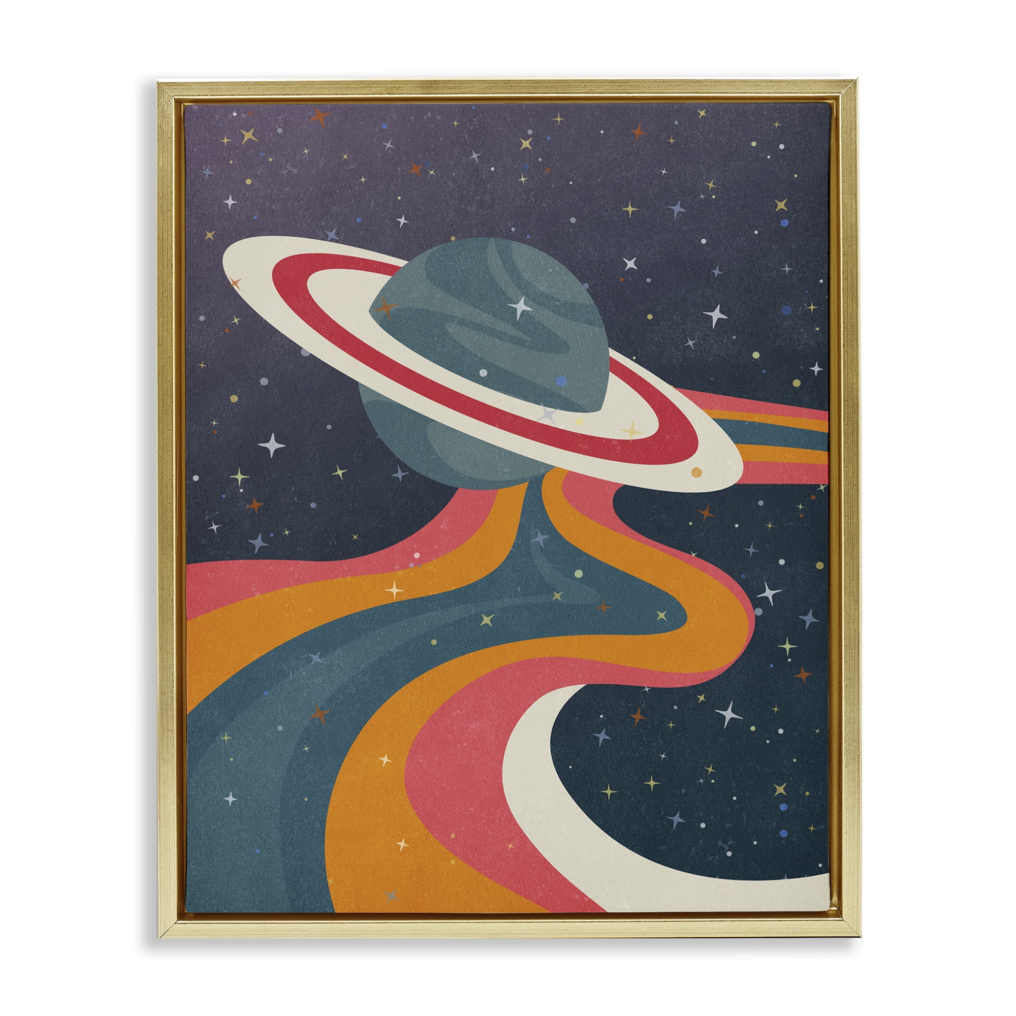 Stupell Industries Retro Space Planet Astrology & Stars Painting Gold Floater Framed Canvas Art Print Wall Art, 17 x 21
