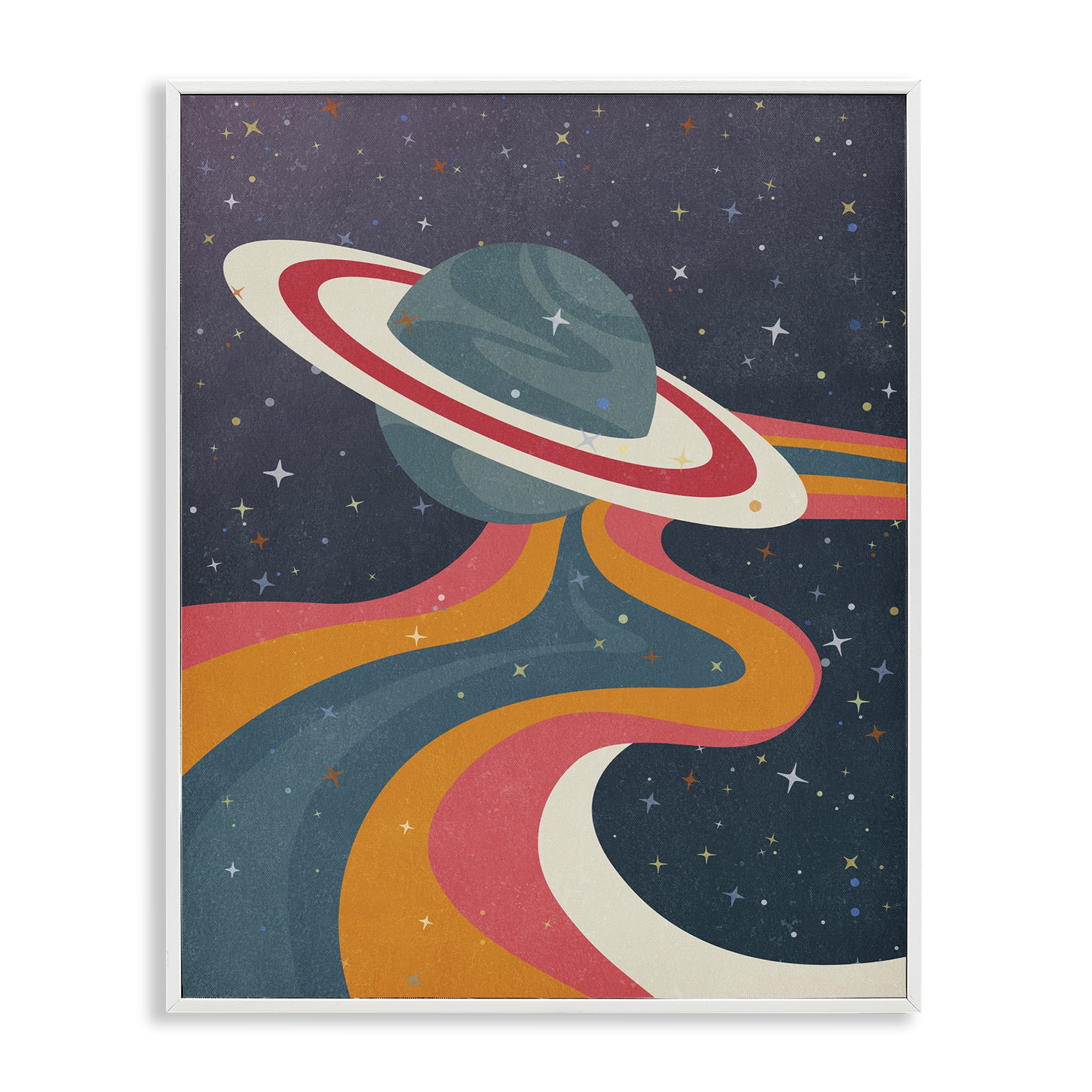 Stupell Industries Retro Space Planet Astrology & Stars Painting White Framed Art Print Wall Art, 16 x 20