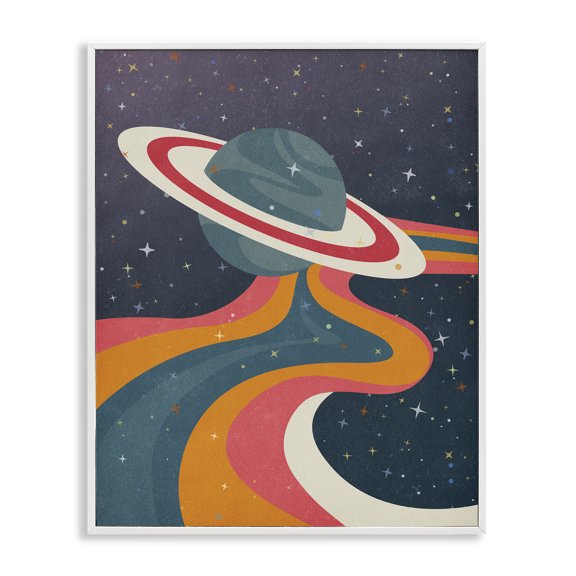 Stupell Industries Retro Space Planet Astrology & Stars Painting White Framed Art Print Wall Art, 24 x 30