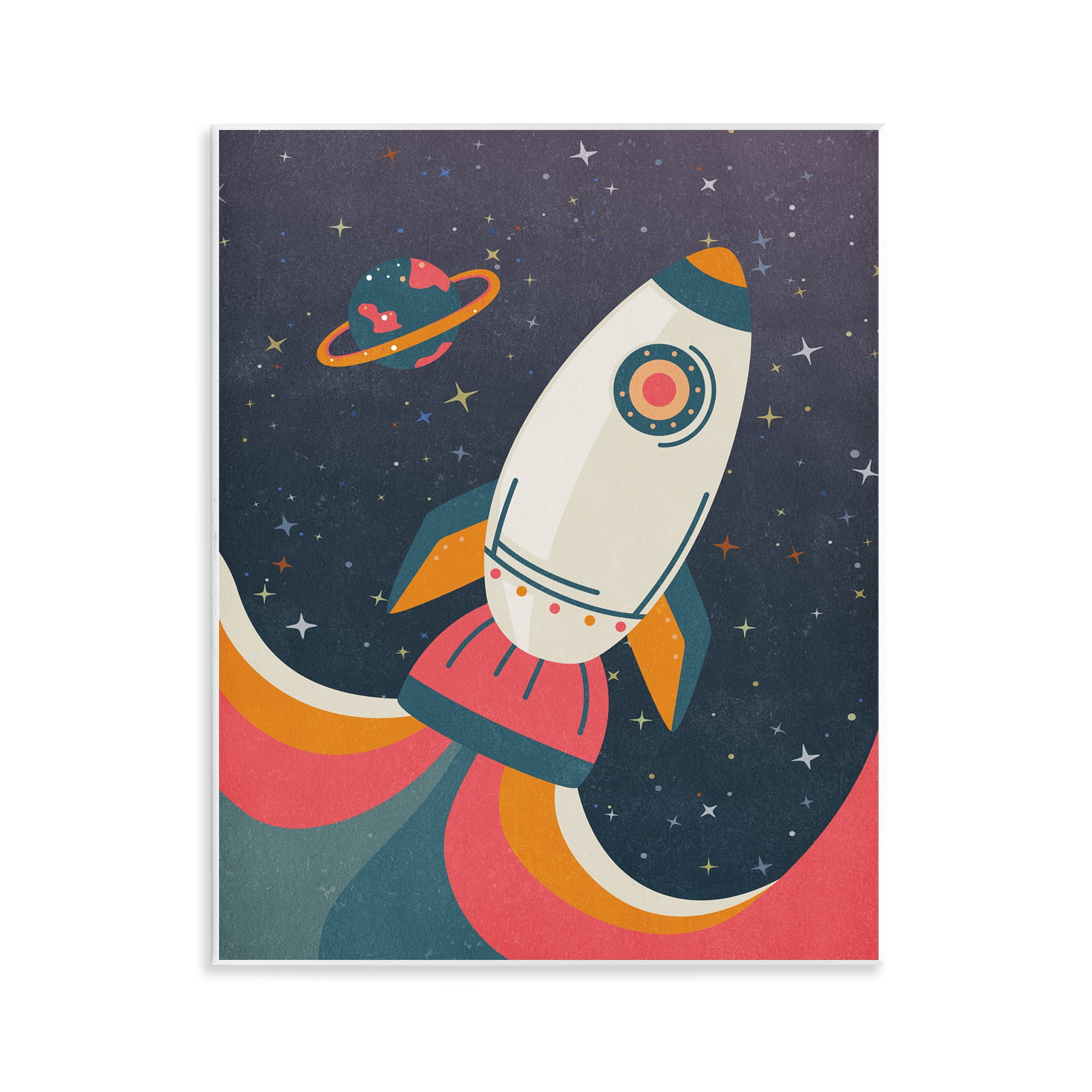 Stupell Industries Retro Space Rocket Astrology & Stars Painting Unframed Art Print Wall Art, 11 x 14