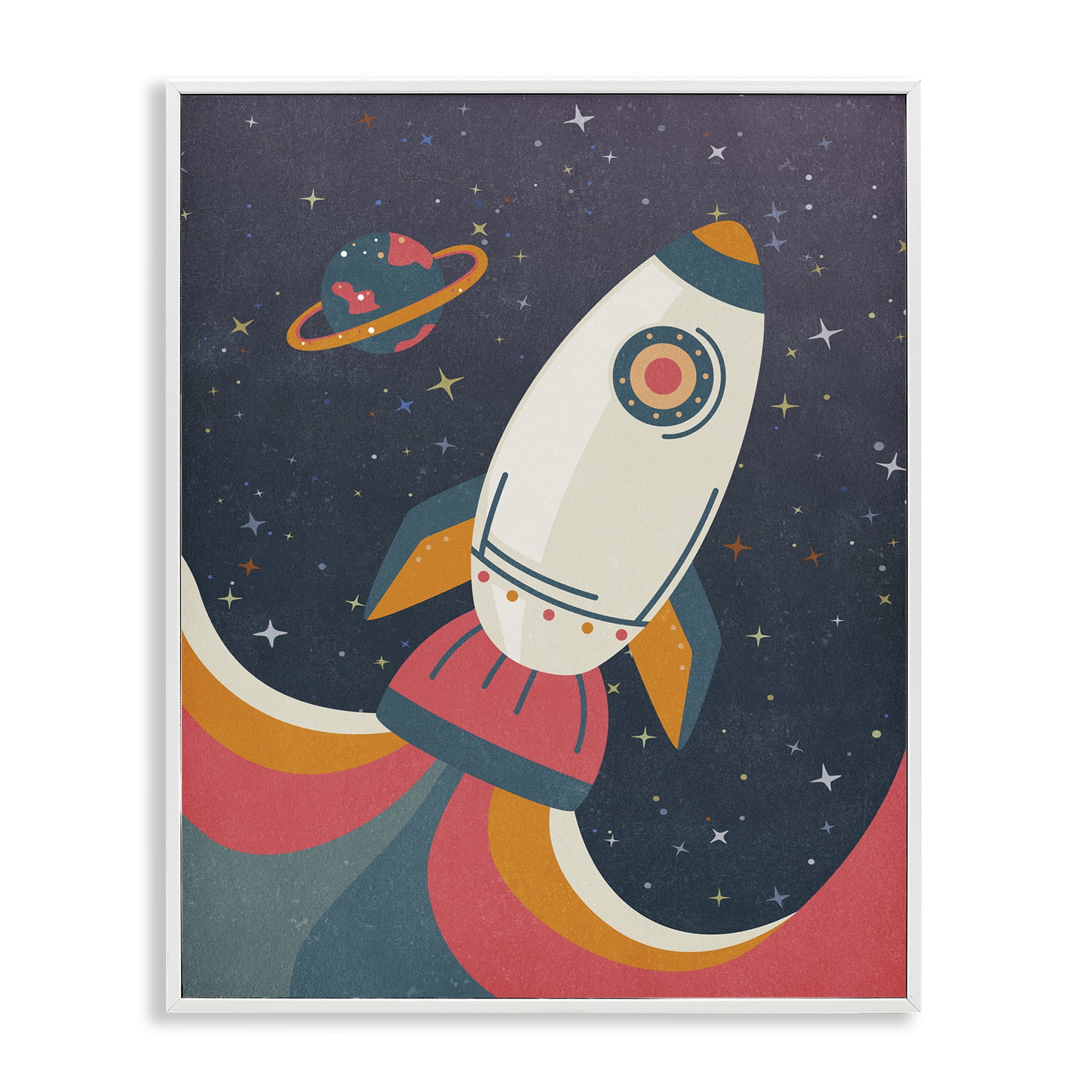 Stupell Industries Retro Space Rocket Astrology & Stars Painting White Framed Art Print Wall Art, 24 x 30