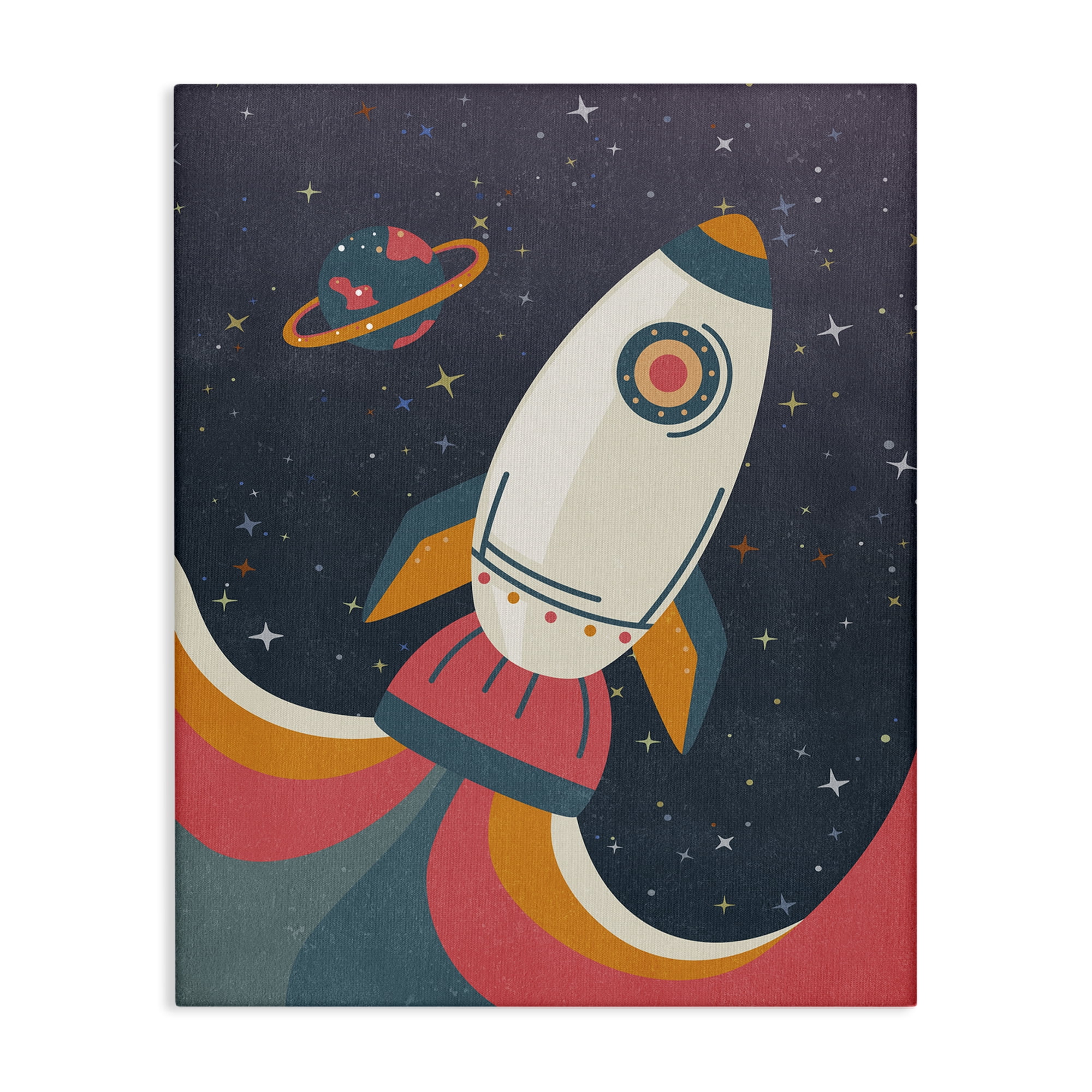 Stupell Industries Retro Space Rocket Astrology & Stars Painting Wrapped Canvas Art Print Wall Art, 16 x 20