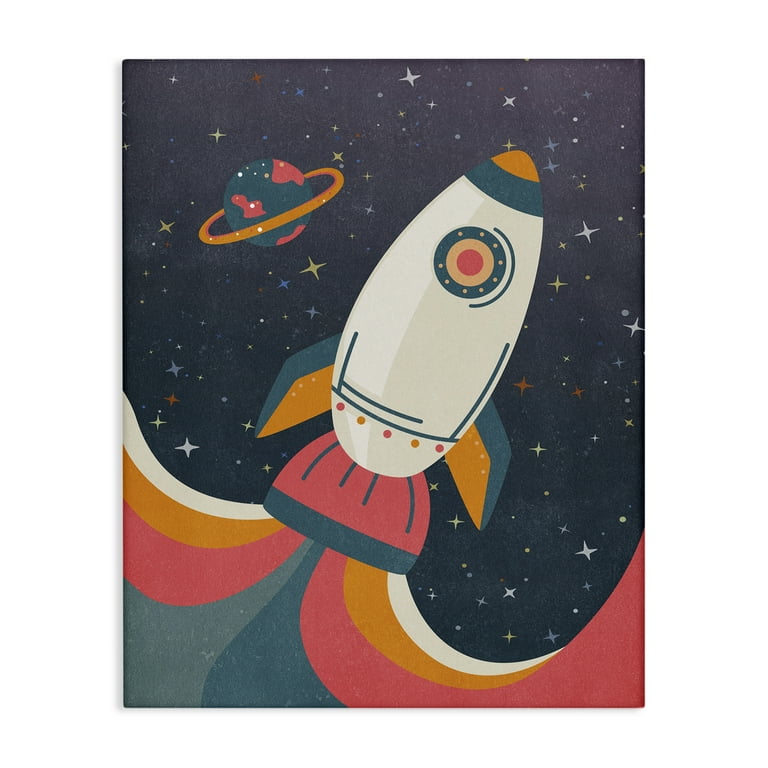 Free Shipping! Stupell Industries Retro Space Rocket Canvas Wall
