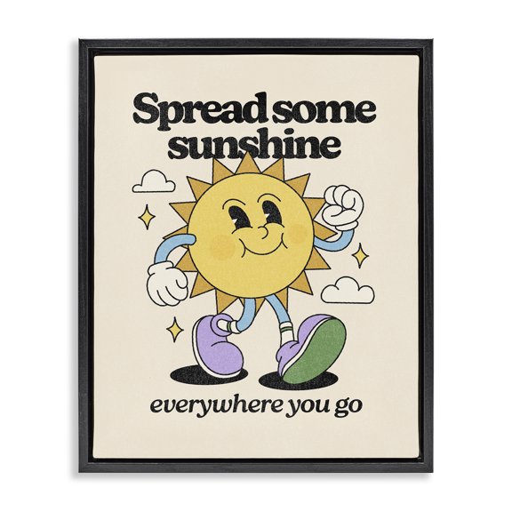 Stupell Industries Retro Spread Some Sunshine Quotes and Sayings Painting Black Floater Framed Canvas Art Print Wall Art, 25 x 31