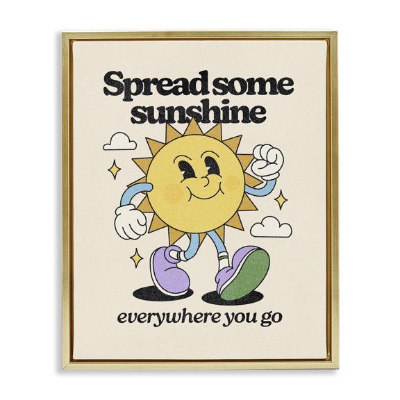 Stupell Industries Retro Spread Some Sunshine Quotes and Sayings Painting Gold Floater Framed Canvas Art Print Wall Art, 17 x 21