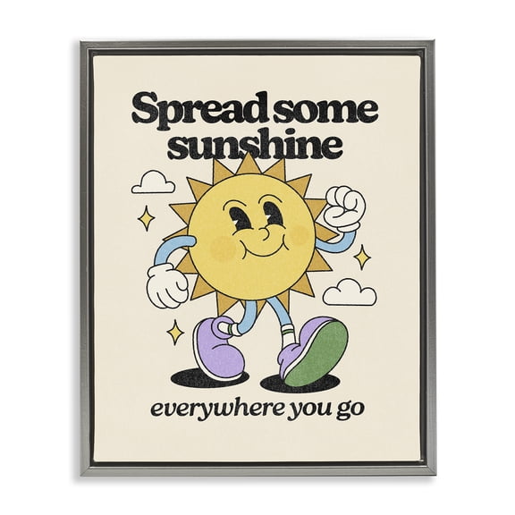 Stupell Industries Retro Spread Some Sunshine Quotes and Sayings Painting Gray Floater Framed Canvas Art Print Wall Art, 17 x 21
