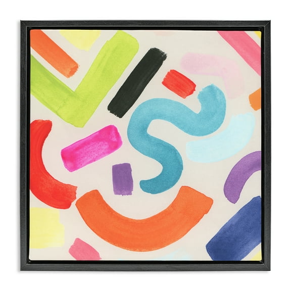 Stupell Industries Retro Squiggle Shapes Abstract Painting Black Floater Framed Canvas Art Print Wall Art, 18 x 18
