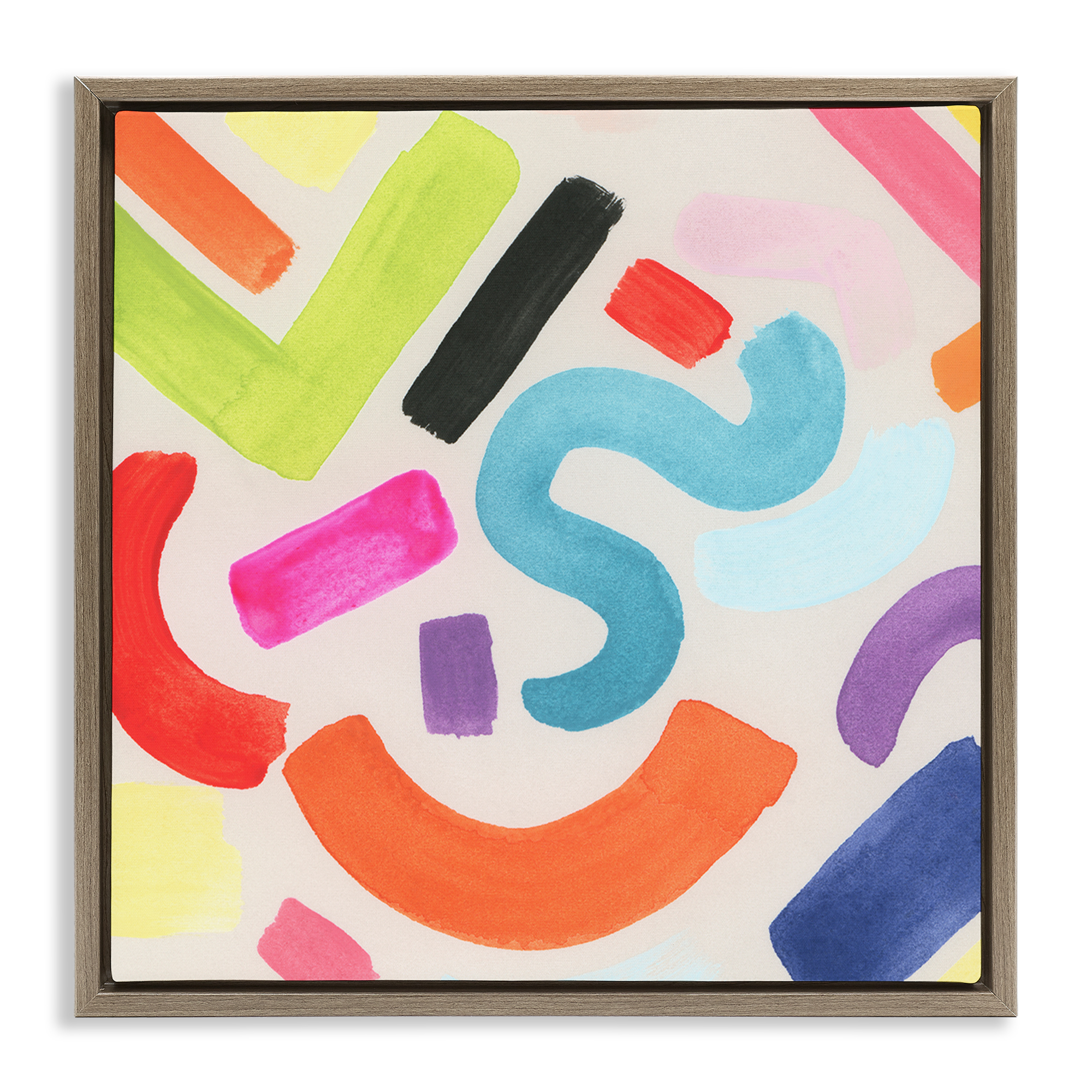 Stupell Industries Retro Squiggle Shapes Abstract Painting Brown Floater Framed Canvas Art Print Wall Art, 18 x 18