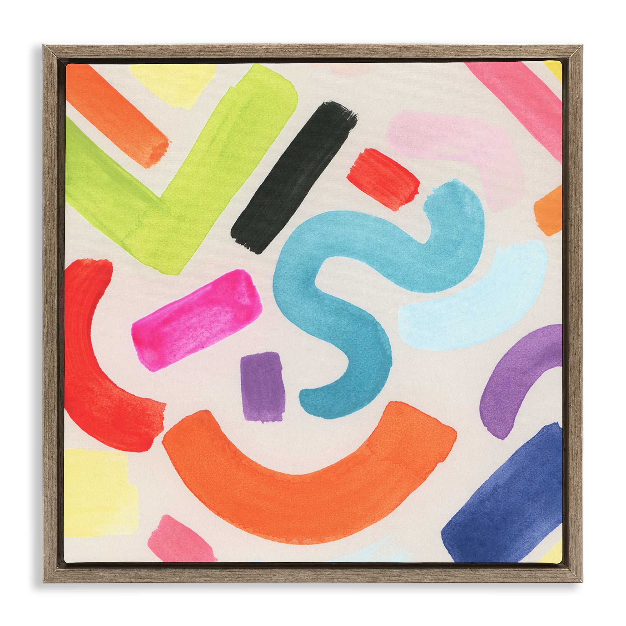 Stupell Industries Retro Squiggle Shapes Abstract Painting Brown Floater Framed Canvas Art Print Wall Art, 25 x 25