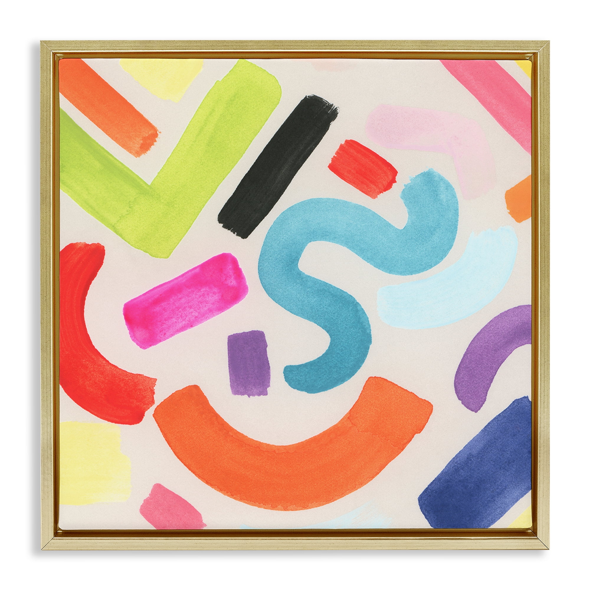 Stupell Industries Retro Squiggle Shapes Abstract Painting Gold Floater Framed Canvas Art Print Wall Art, 18 x 18