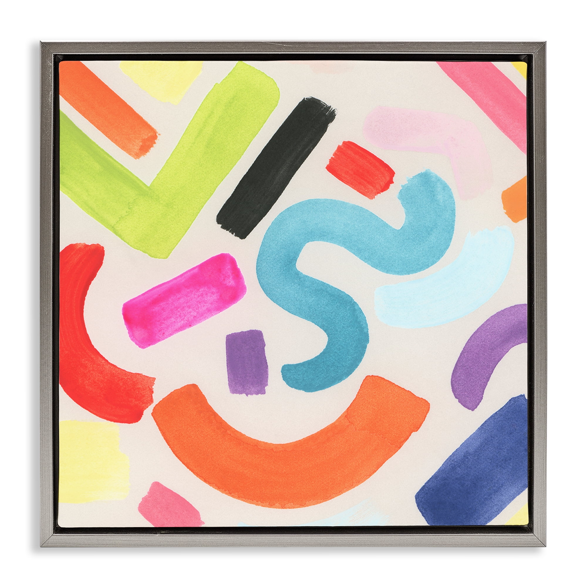 Stupell Industries Retro Squiggle Shapes Abstract Painting Gray Floater Framed Canvas Art Print Wall Art, 25 x 25