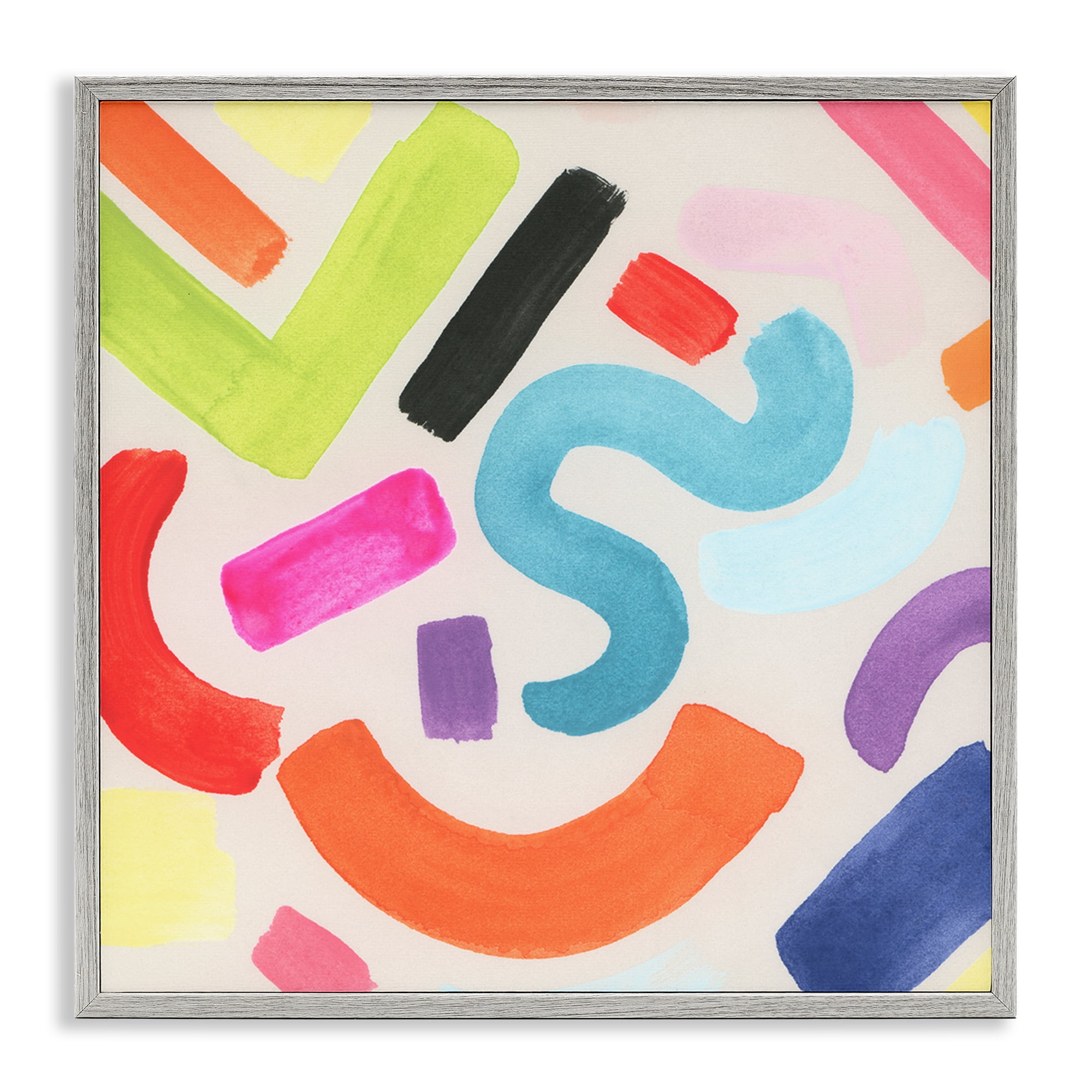 Stupell Industries Retro Squiggle Shapes Abstract Painting Gray Framed Art Print Wall Art, 24 x 24