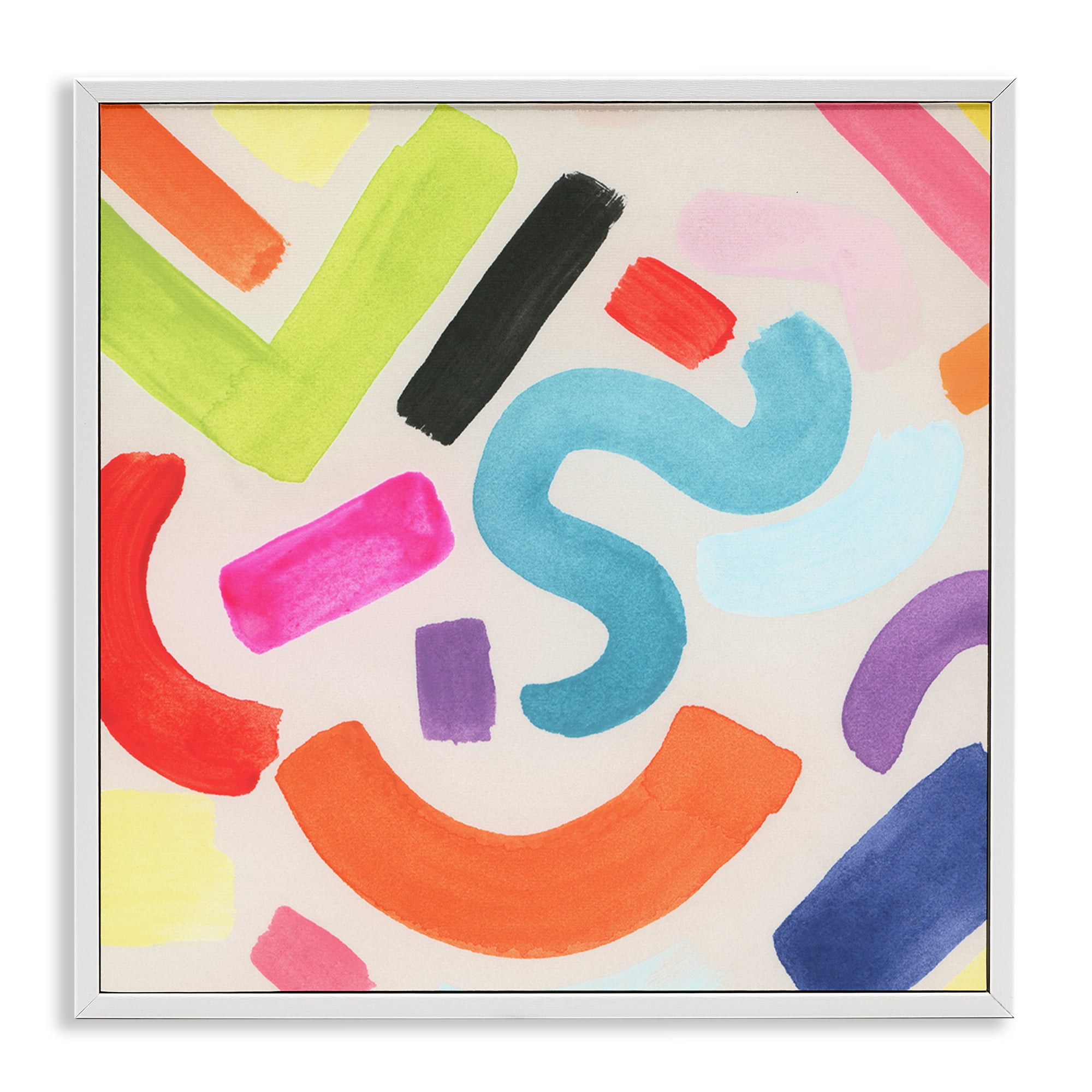 Stupell Industries Retro Squiggle Shapes Abstract Painting White Framed Art Print Wall Art, 17 x 17