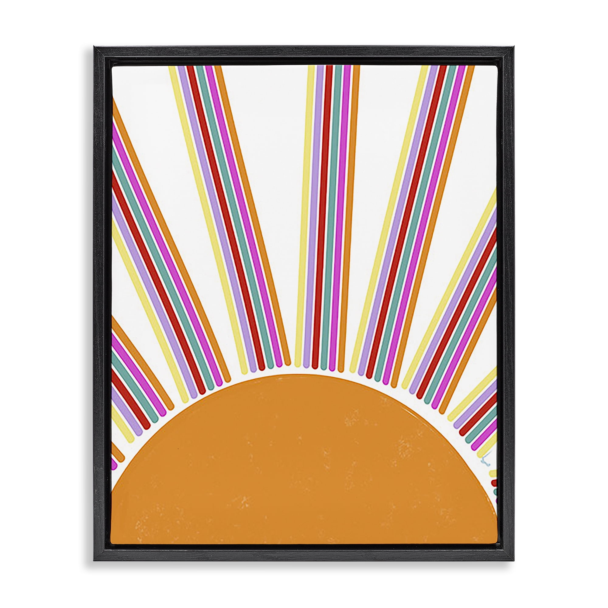 Stupell Industries Retro Striped Sun Rays Landscape & Nature Painting Black Floater Framed Canvas Art Print Wall Art, 17 x 21