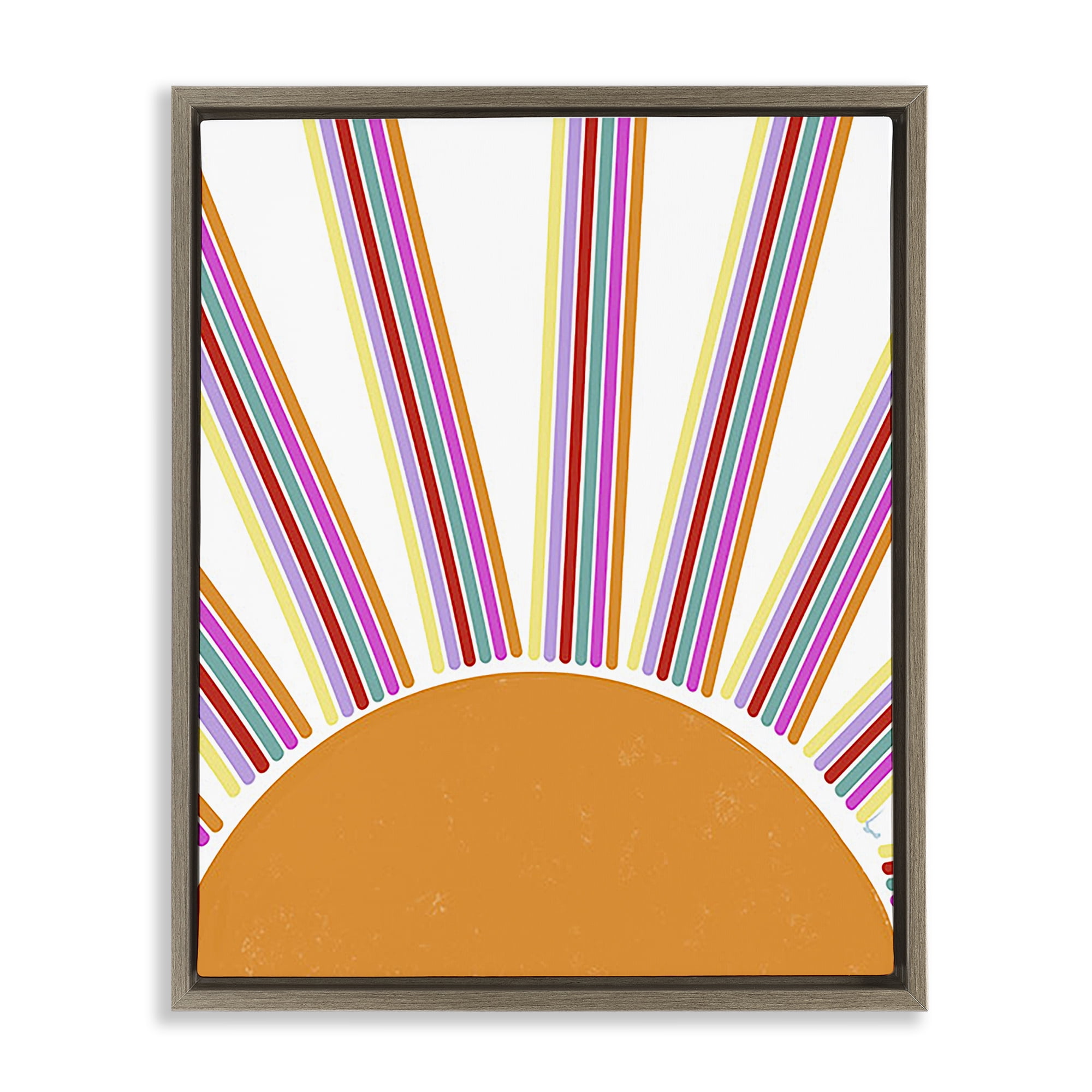 Stupell Industries Retro Striped Sun Rays Landscape & Nature Painting Brown Floater Framed Canvas Art Print Wall Art, 17 x 21