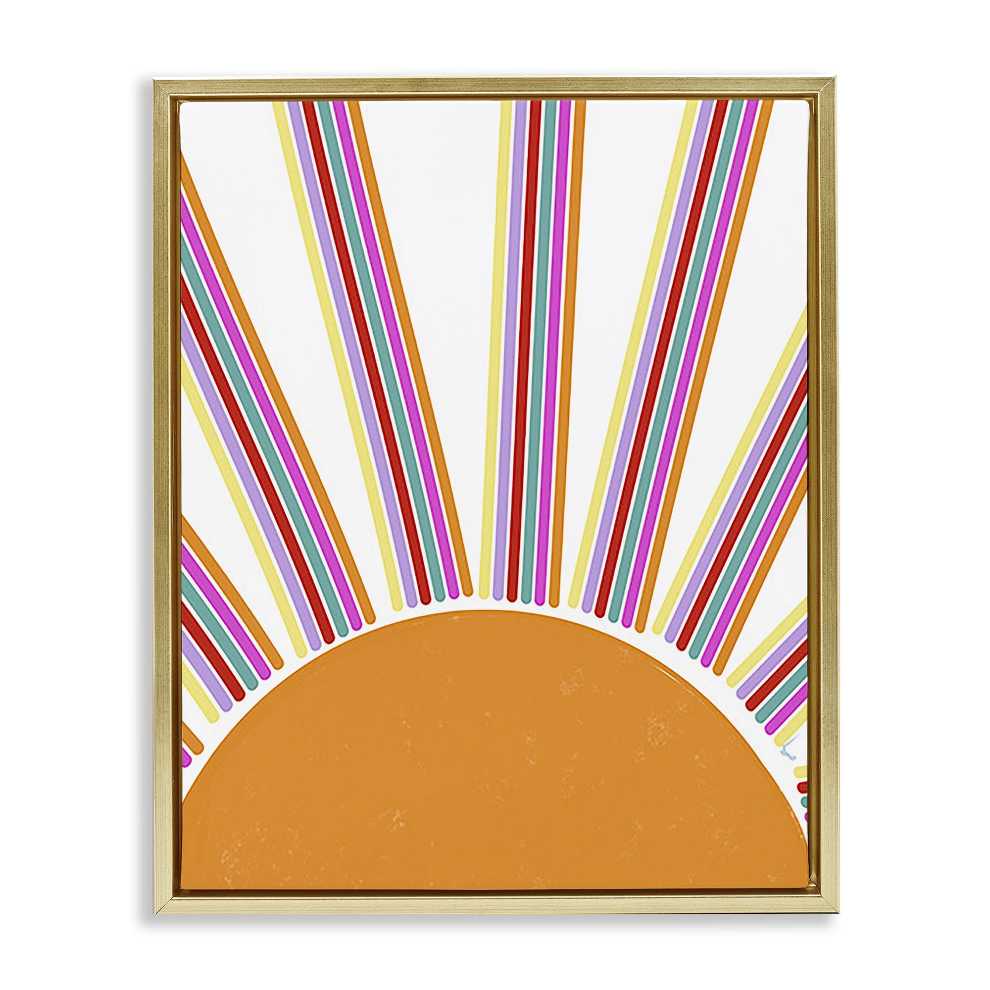 Stupell Industries Retro Striped Sun Rays Landscape & Nature Painting Gold Floater Framed Canvas Art Print Wall Art, 17 x 21