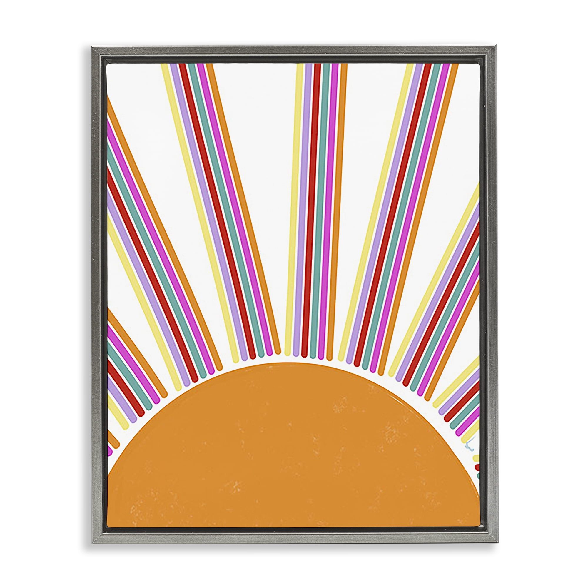 Stupell Industries Retro Striped Sun Rays Landscape & Nature Painting Gray Floater Framed Canvas Art Print Wall Art, 25 x 31