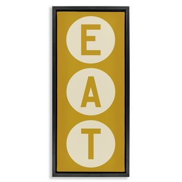 Stupell Industries Retro Style Eat Circle Letters Sign Typography Painting Black Floater Framed Canvas Art Print Wall Art, 11 x 25