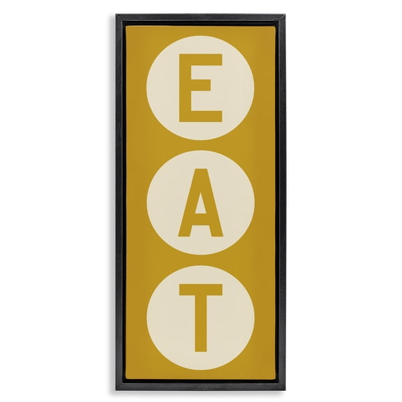 Stupell Industries Retro Style Eat Circle Letters Sign Typography Painting Black Floater Framed Canvas Art Print Wall Art, 11 x 25