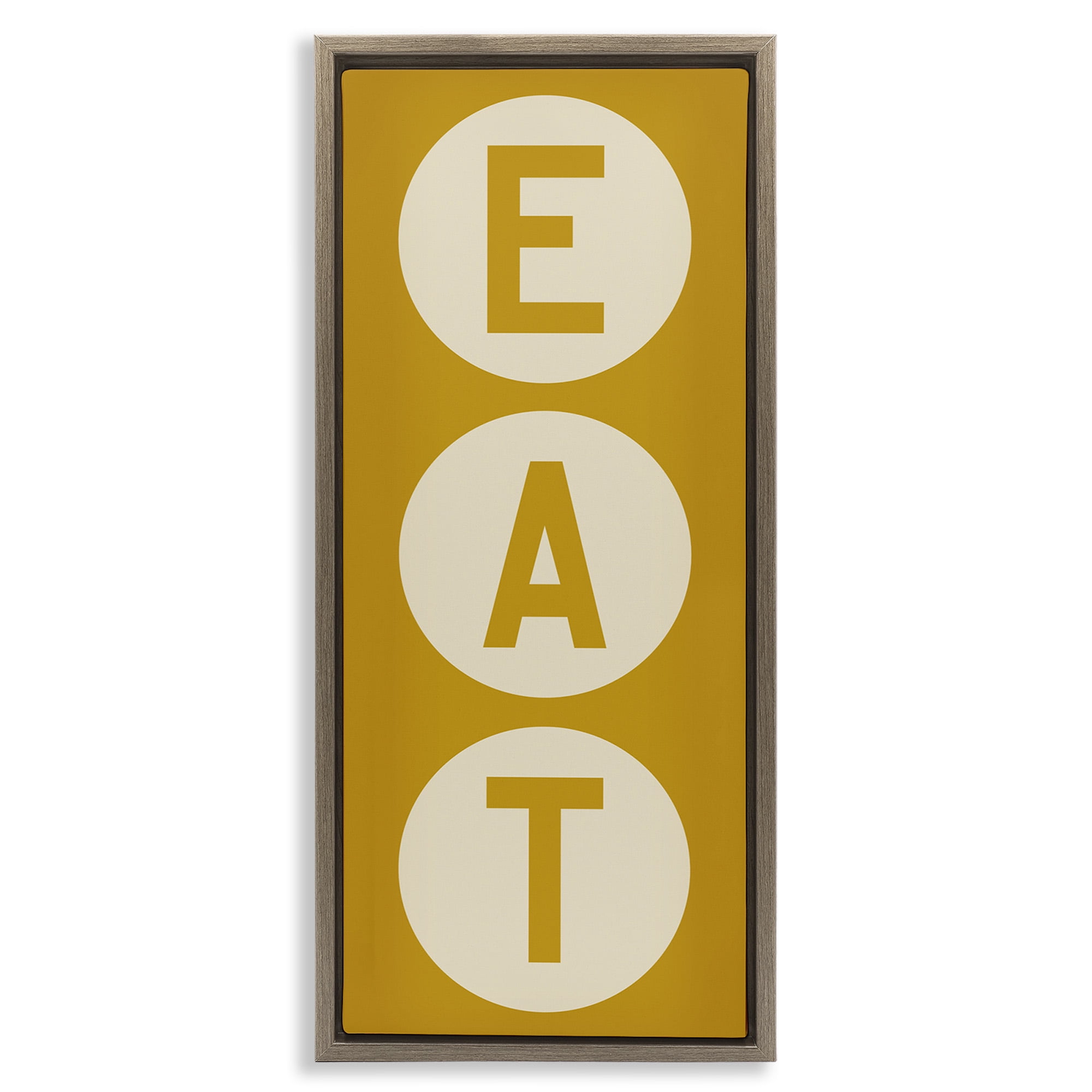 Stupell Industries Retro Style Eat Circle Letters Sign Typography Painting Brown Floater Framed Canvas Art Print Wall Art, 11 x 25