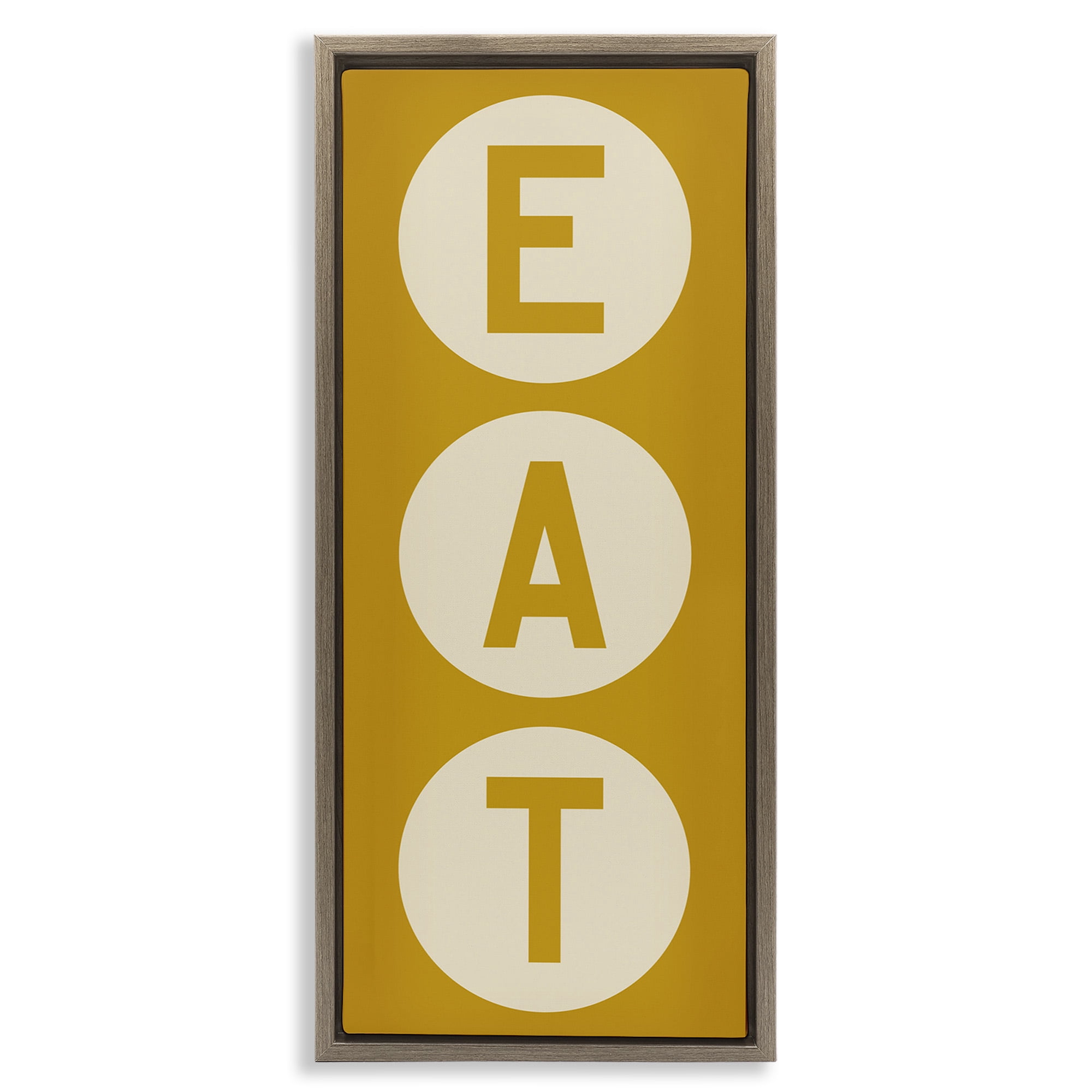 Stupell Industries Retro Style Eat Circle Letters Sign Typography Painting Brown Floater Framed Canvas Art Print Wall Art, 15 x 31