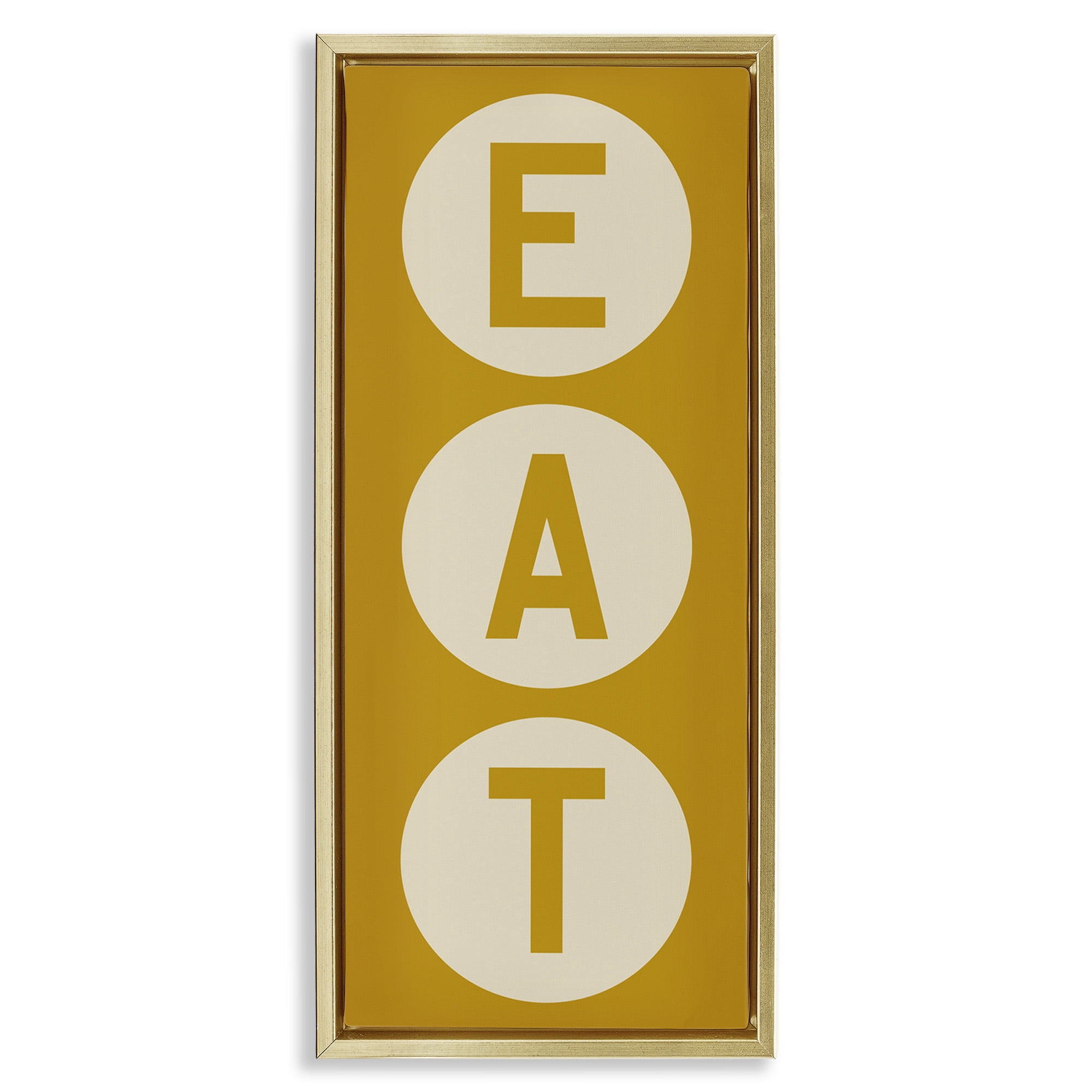 Stupell Industries Retro Style Eat Circle Letters Sign Typography Painting Gold Floater Framed Canvas Art Print Wall Art, 15 x 31