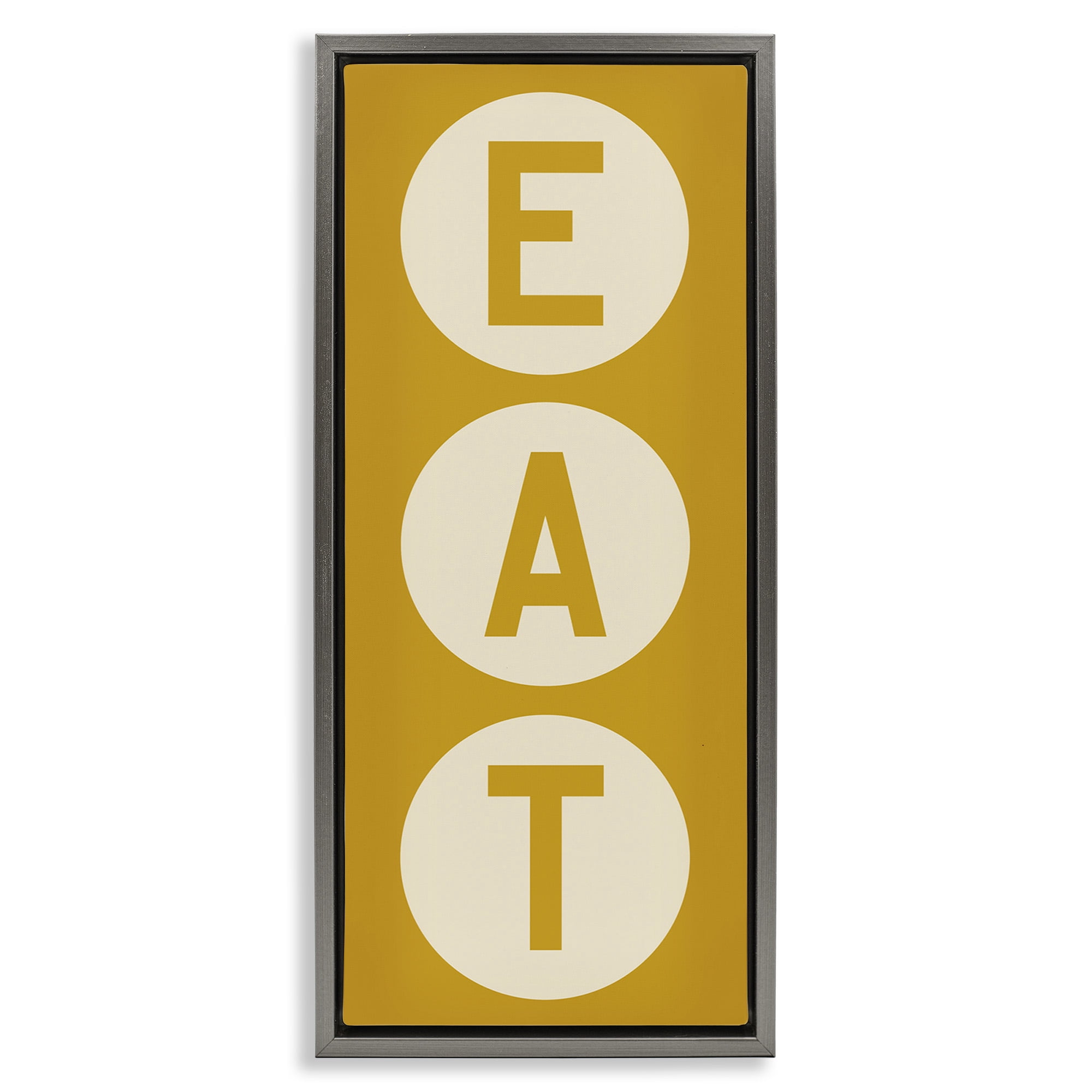 Stupell Industries Retro Style Eat Circle Letters Sign Typography Painting Gray Floater Framed Canvas Art Print Wall Art, 15 x 31