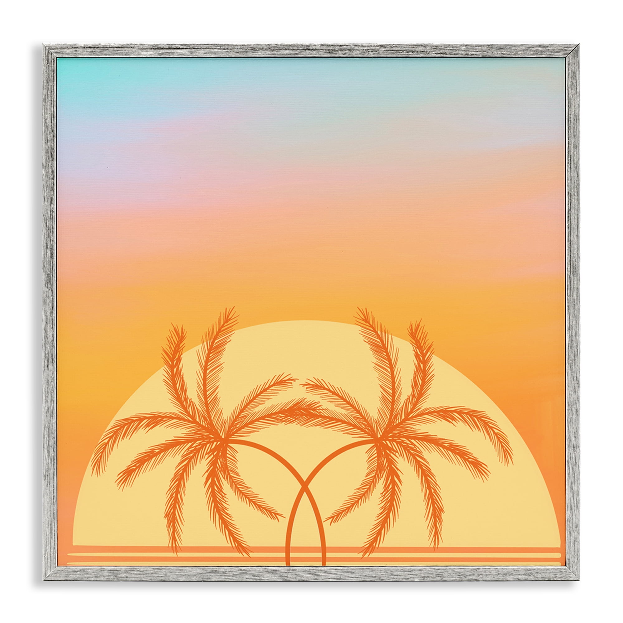 Stupell Industries Retro Sunset Palm Trees Plants & Flowers Painting Gray Framed Art Print Wall Art, 17 x 17