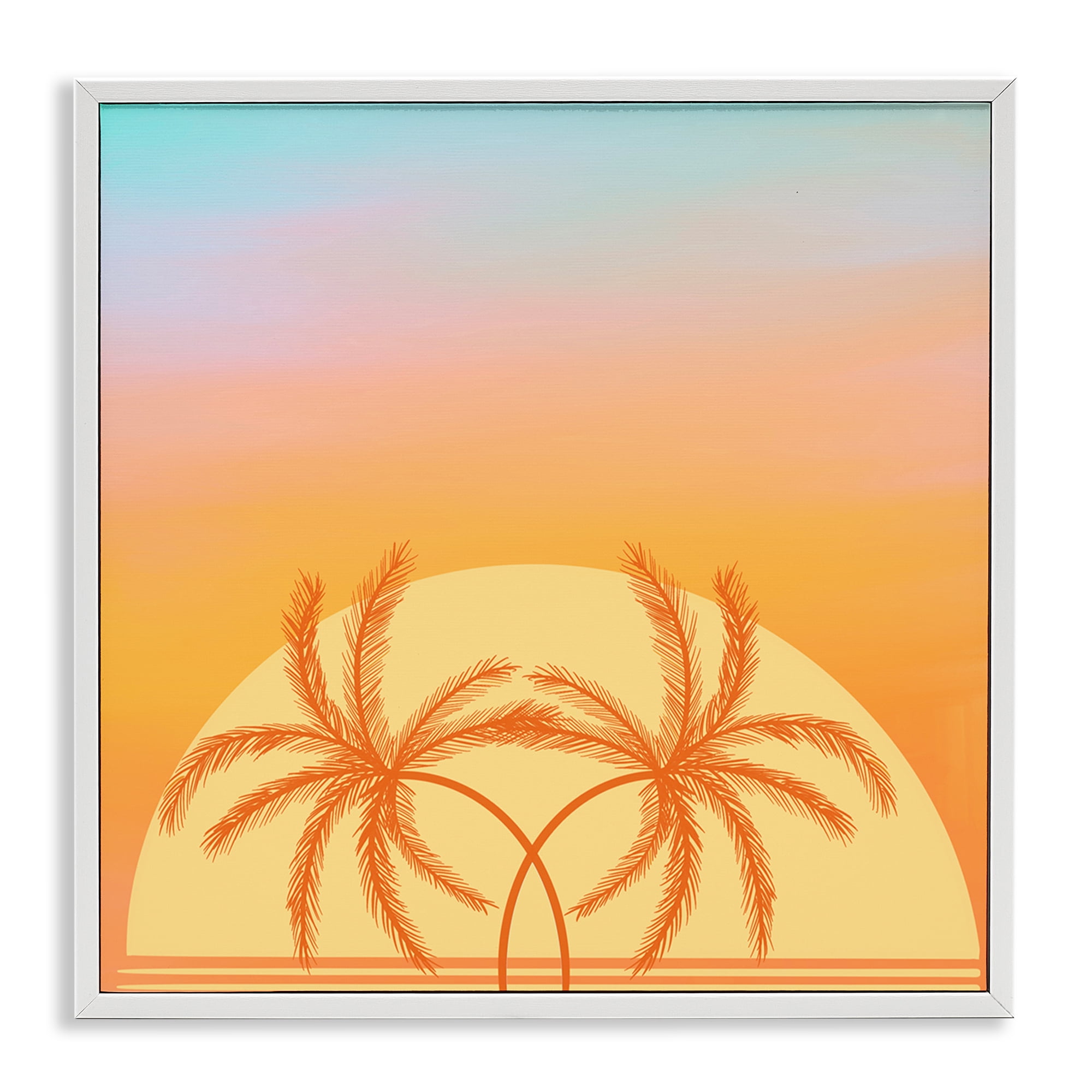 Stupell Industries Retro Sunset Palm Trees Plants & Flowers Painting White Framed Art Print Wall Art, 12 x 12