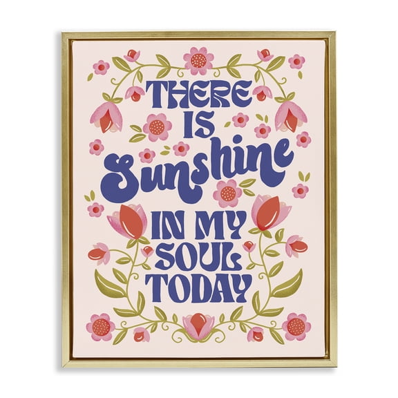 Stupell Industries Retro Sunshine In My Soul Quotes and Sayings Painting Gold Floater Framed Canvas Art Print Wall Art, 25 x 31