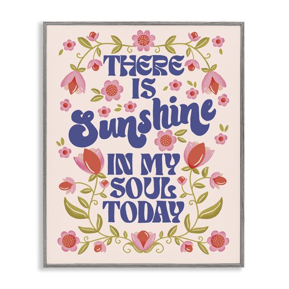 Stupell Industries Retro Sunshine In My Soul Quotes and Sayings Painting Gray Framed Art Print Wall Art, 16 x 20