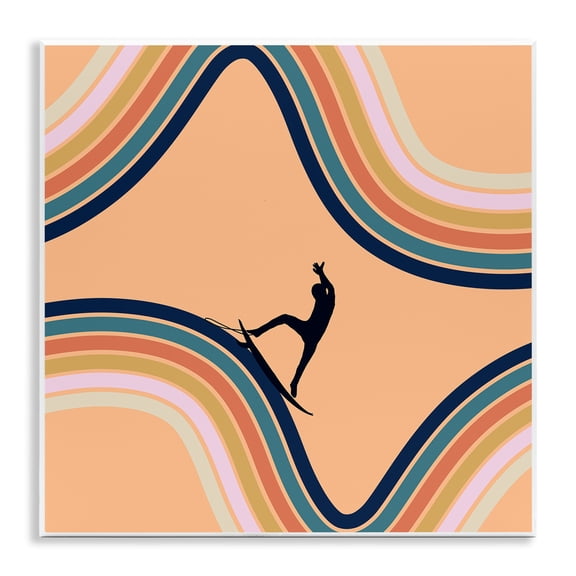 Stupell Industries Retro Surfer Riding Wave Wall Plaque Art design by Ashley Singleton, 12 x 12